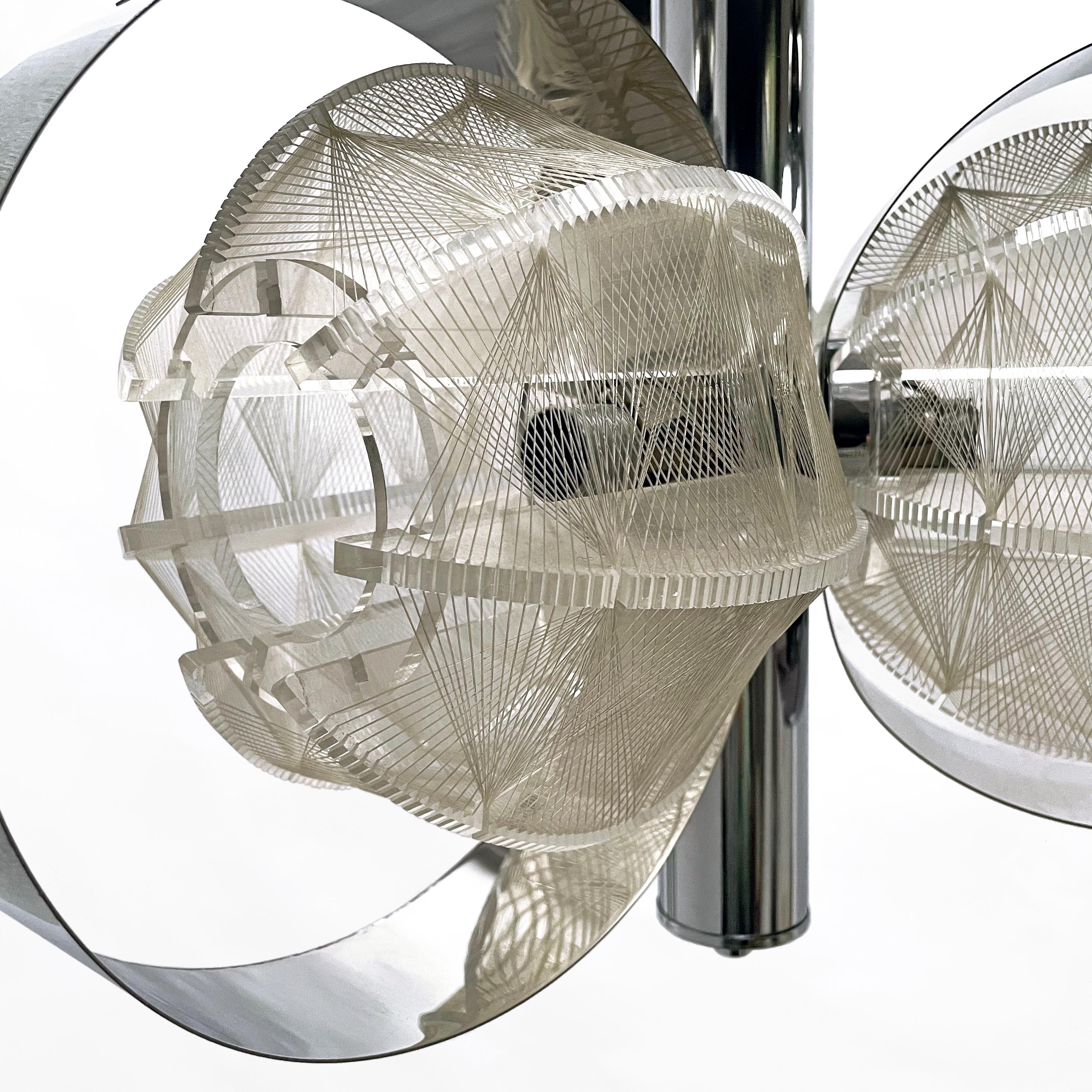 Metal 1960s Italian Space Age Mazzega Sompex Secon Nylon Thread Pendant Light, Italy For Sale