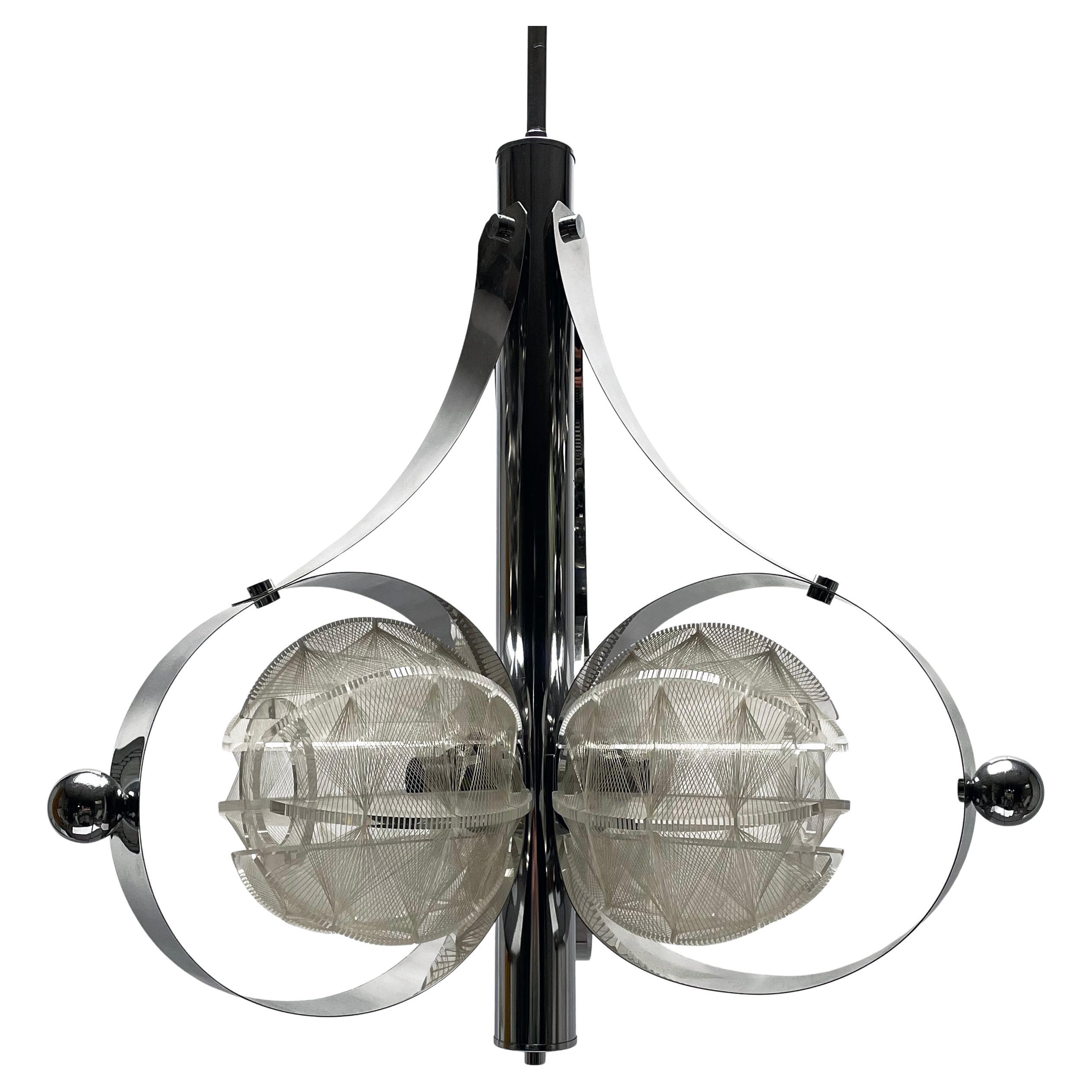 1960s Italian Space Age Mazzega Sompex Secon Nylon Thread Pendant Light, Italy For Sale