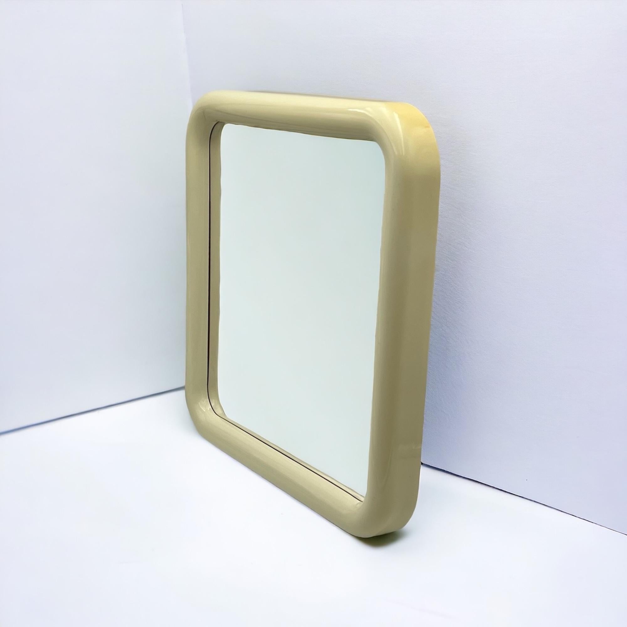 Mid-20th Century 1960s Italian Space Age Wall Mirror - Chic Design, Thick Borders, Beige Hue.