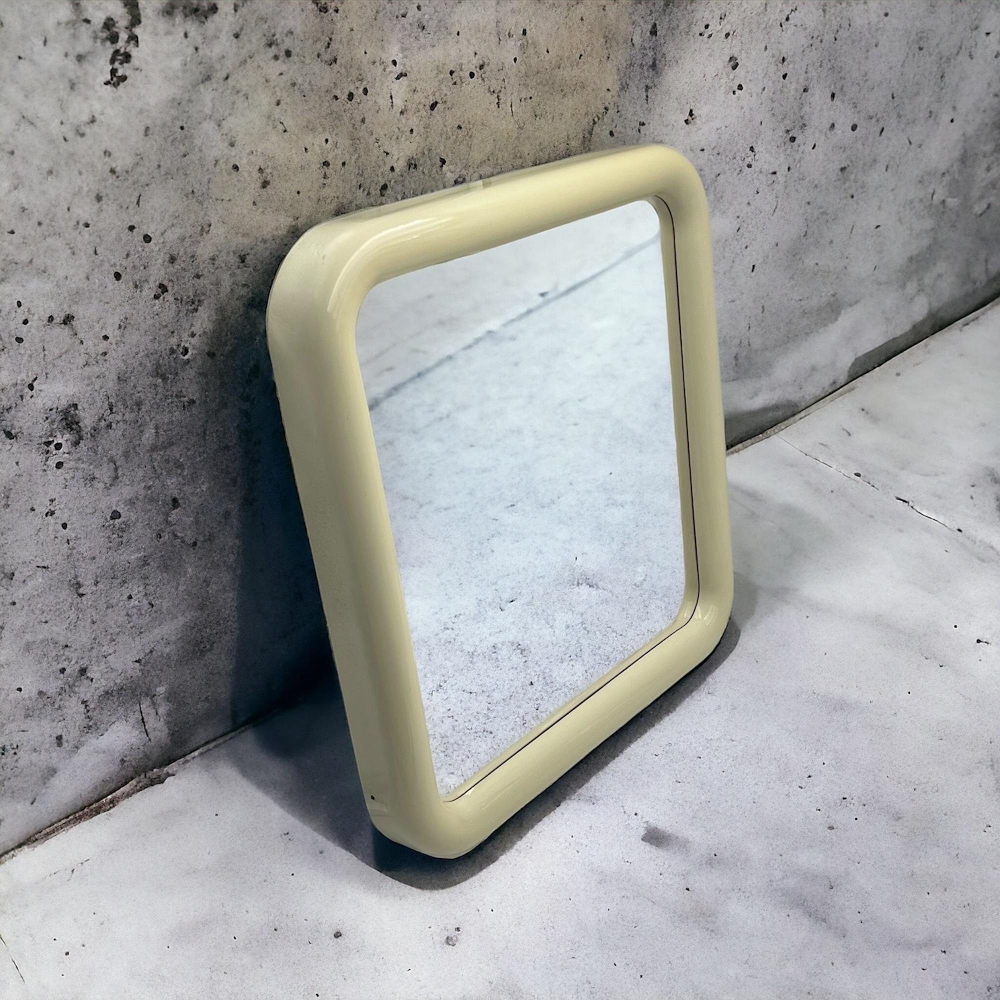 1960s Italian Space Age Wall Mirror - Chic Design, Thick Borders, Beige Hue. 1