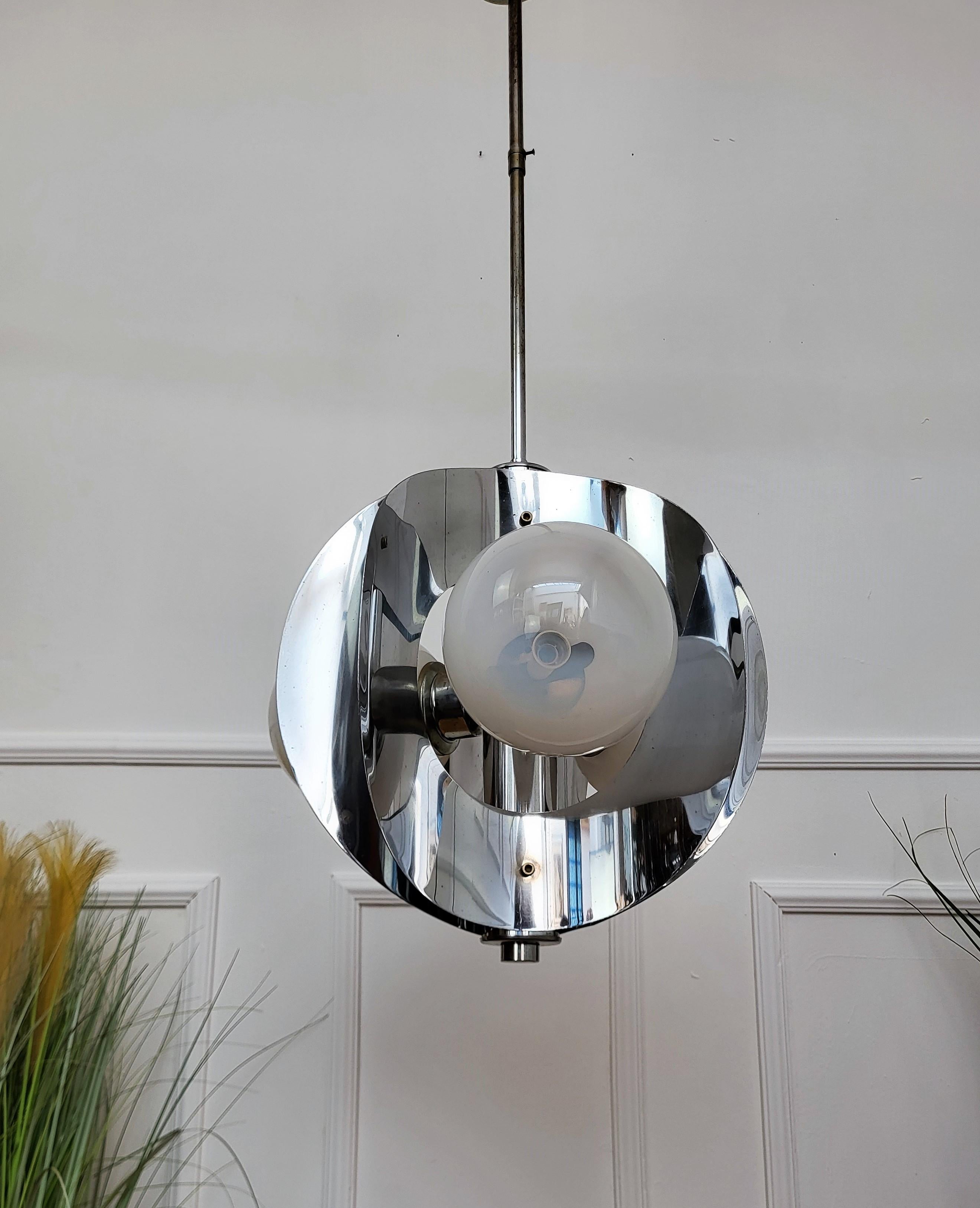 Bohemian 1960s Italian Spaceage Metal Glass Balls Pendant Suspension Hanging Light For Sale