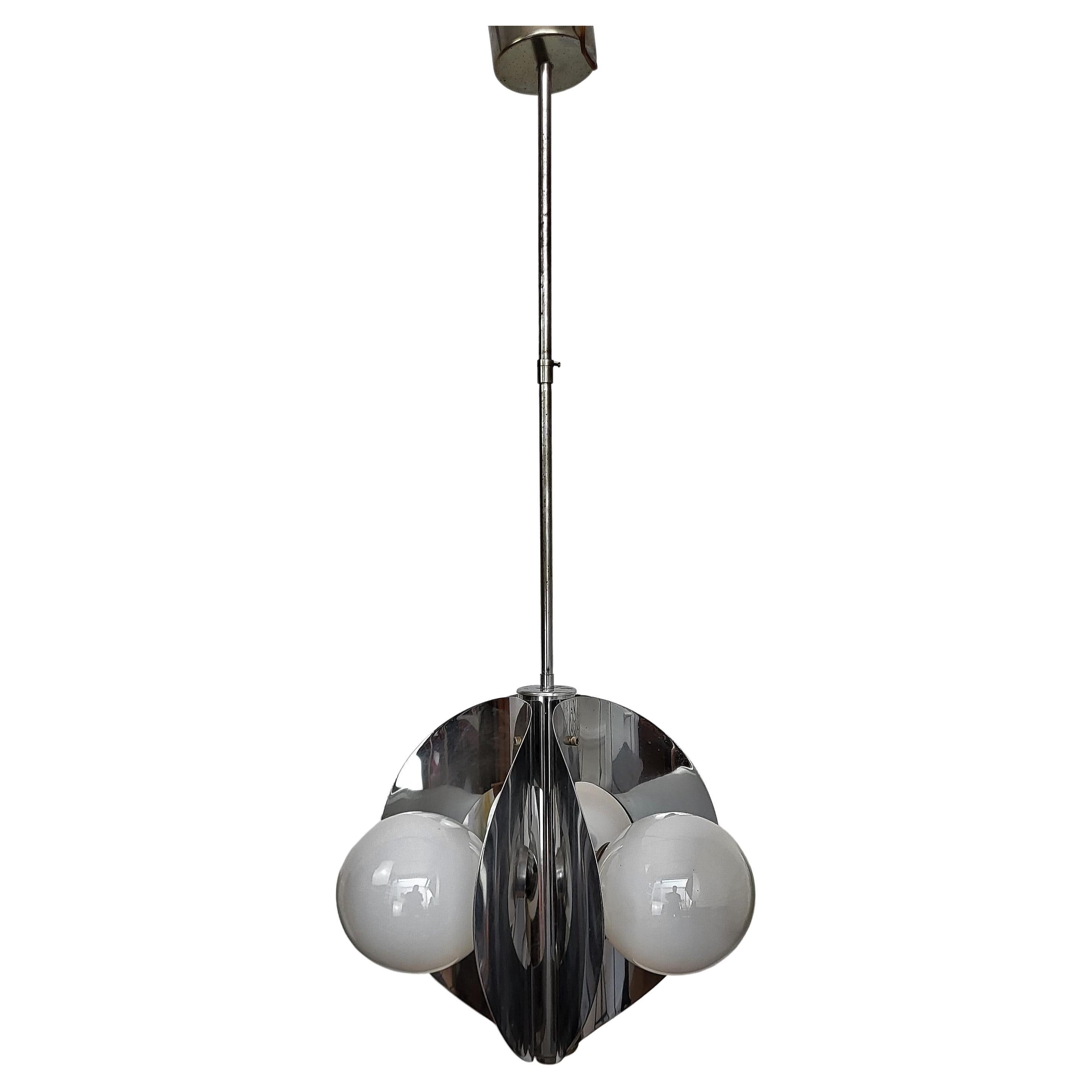 1960s Italian Spaceage Metal Glass Balls Pendant Suspension Hanging Light For Sale