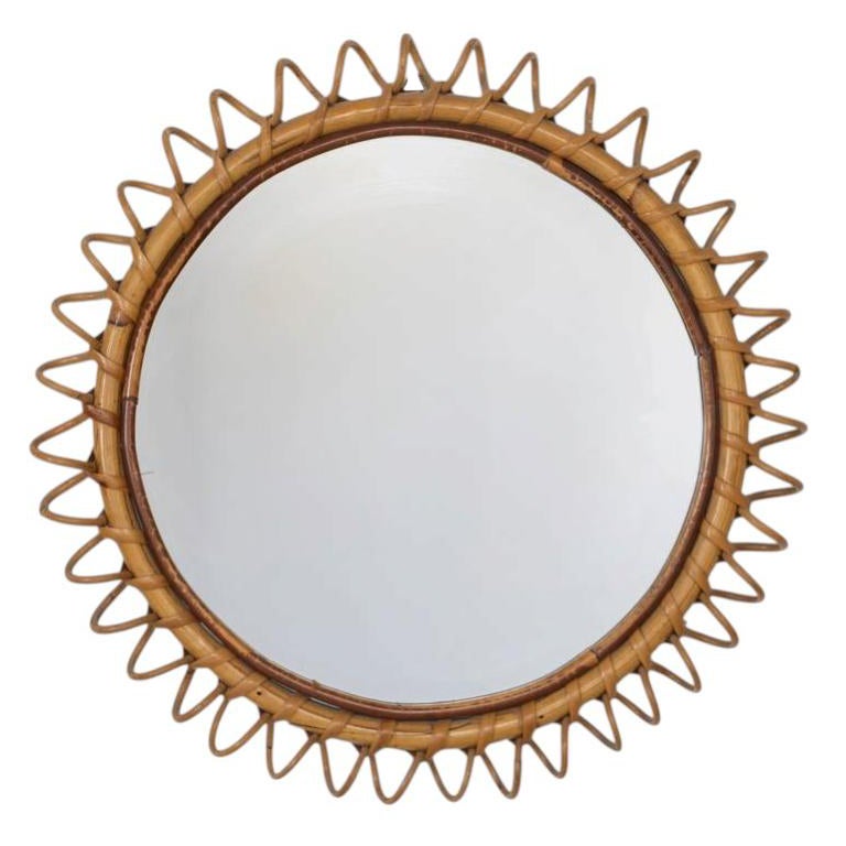 Miroir en rotin spiralé italien des années 1960