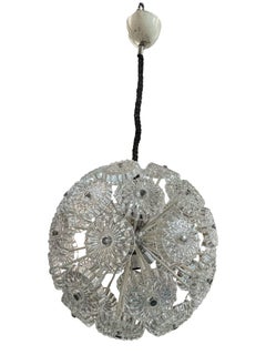 1960s Italian Sputnik Chandelier, Cut Glass & Nickel, Mid-Century