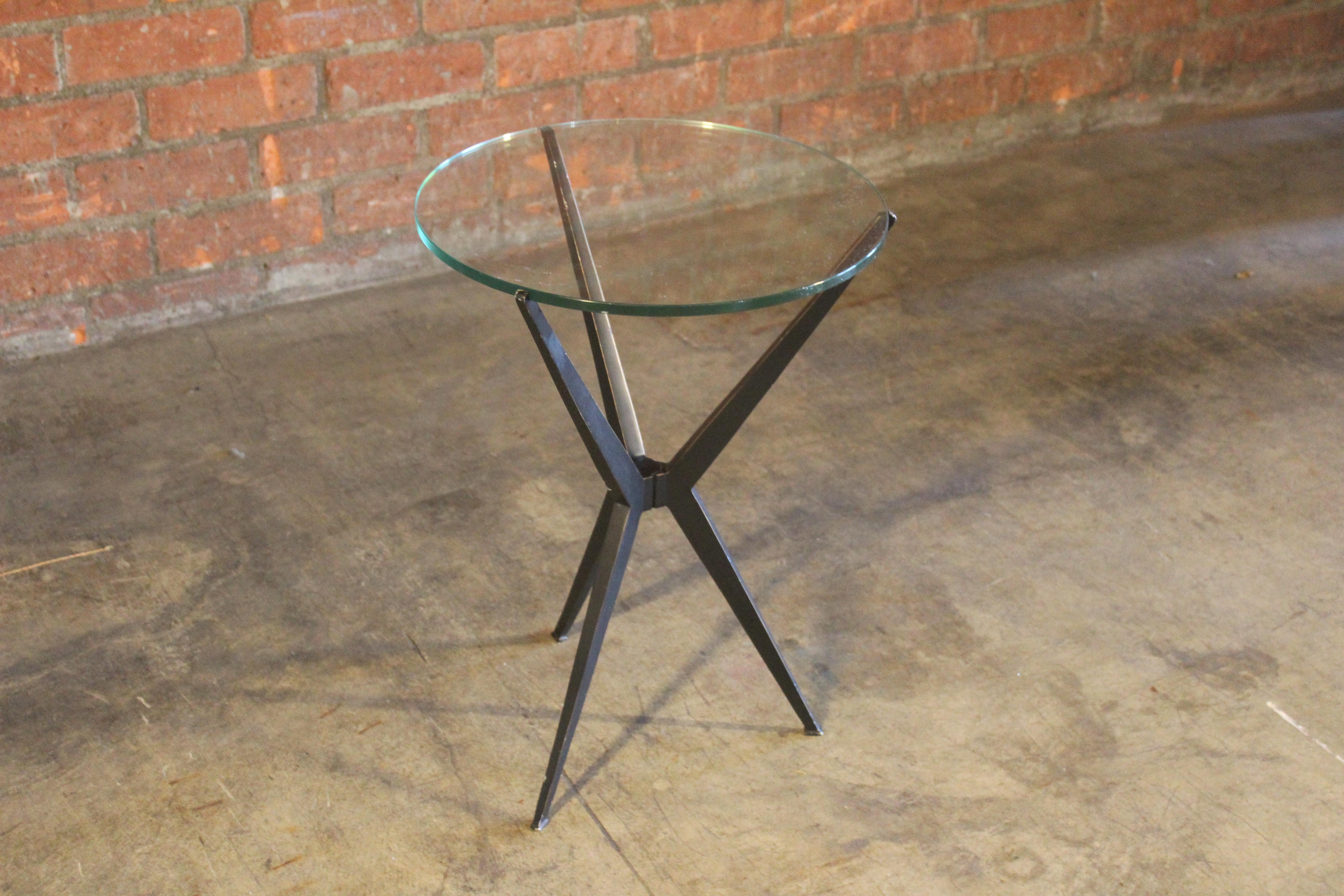 1960s Italian Steel and Glass Side Table In Good Condition In Los Angeles, CA