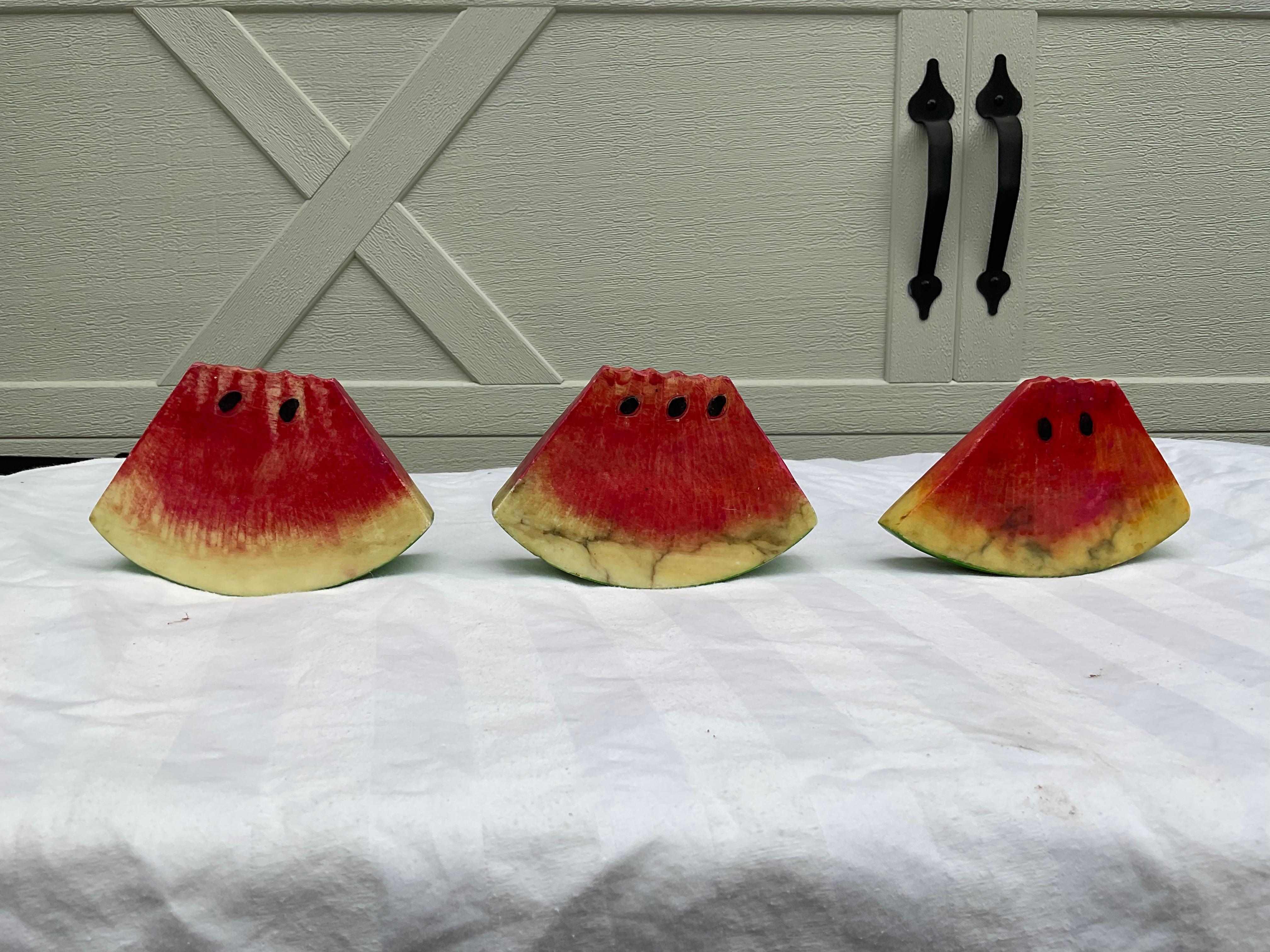Hand-Painted 1960s Italian Stone Fruit, Watermelon Slices, 3
