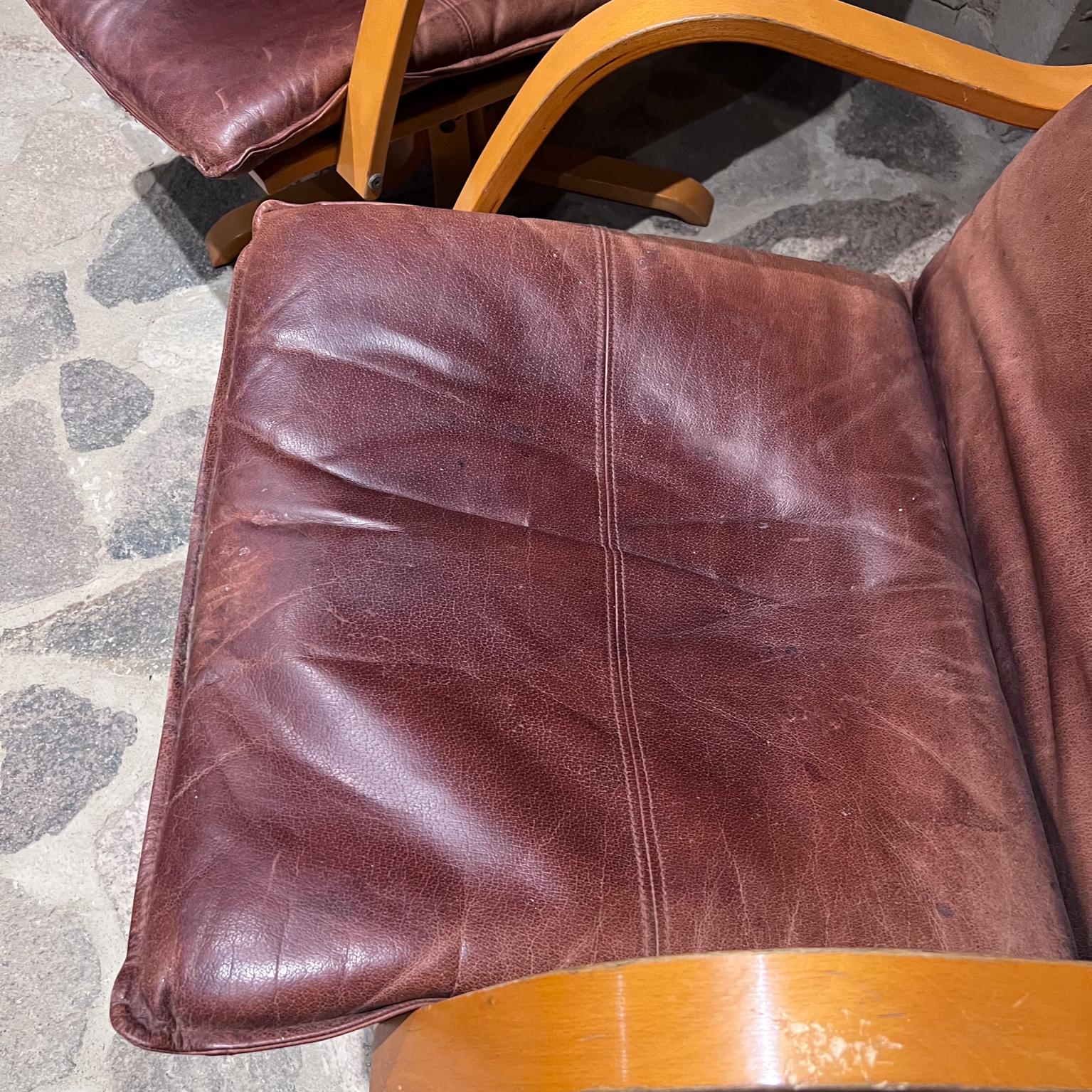 1960s Italian Swiss Leather Tall Padded Lounge Chairs For Sale 3