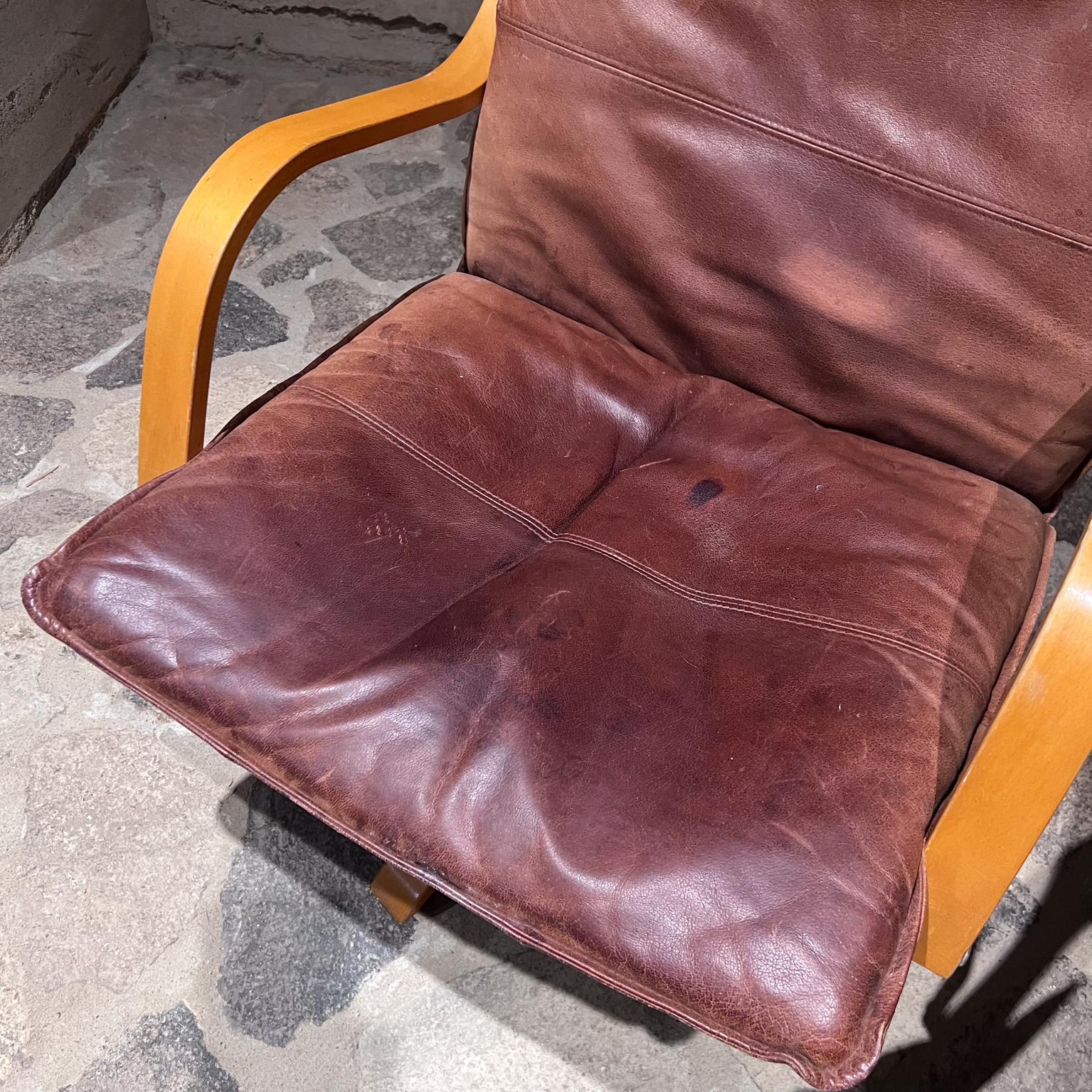 1960s Italian Swiss Leather Tall Padded Lounge Chairs For Sale 4