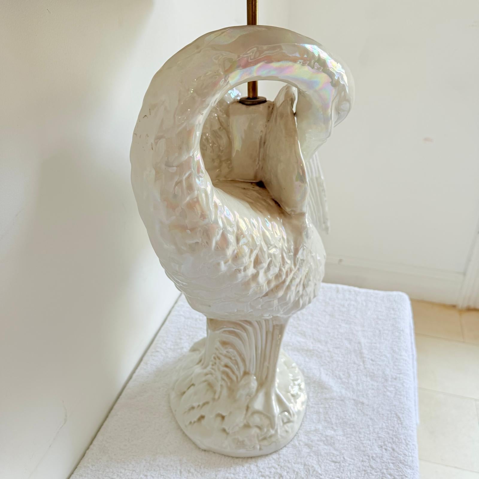 Brass 1960's Italian Table Lamp In White Glazed Ceramic For Sale