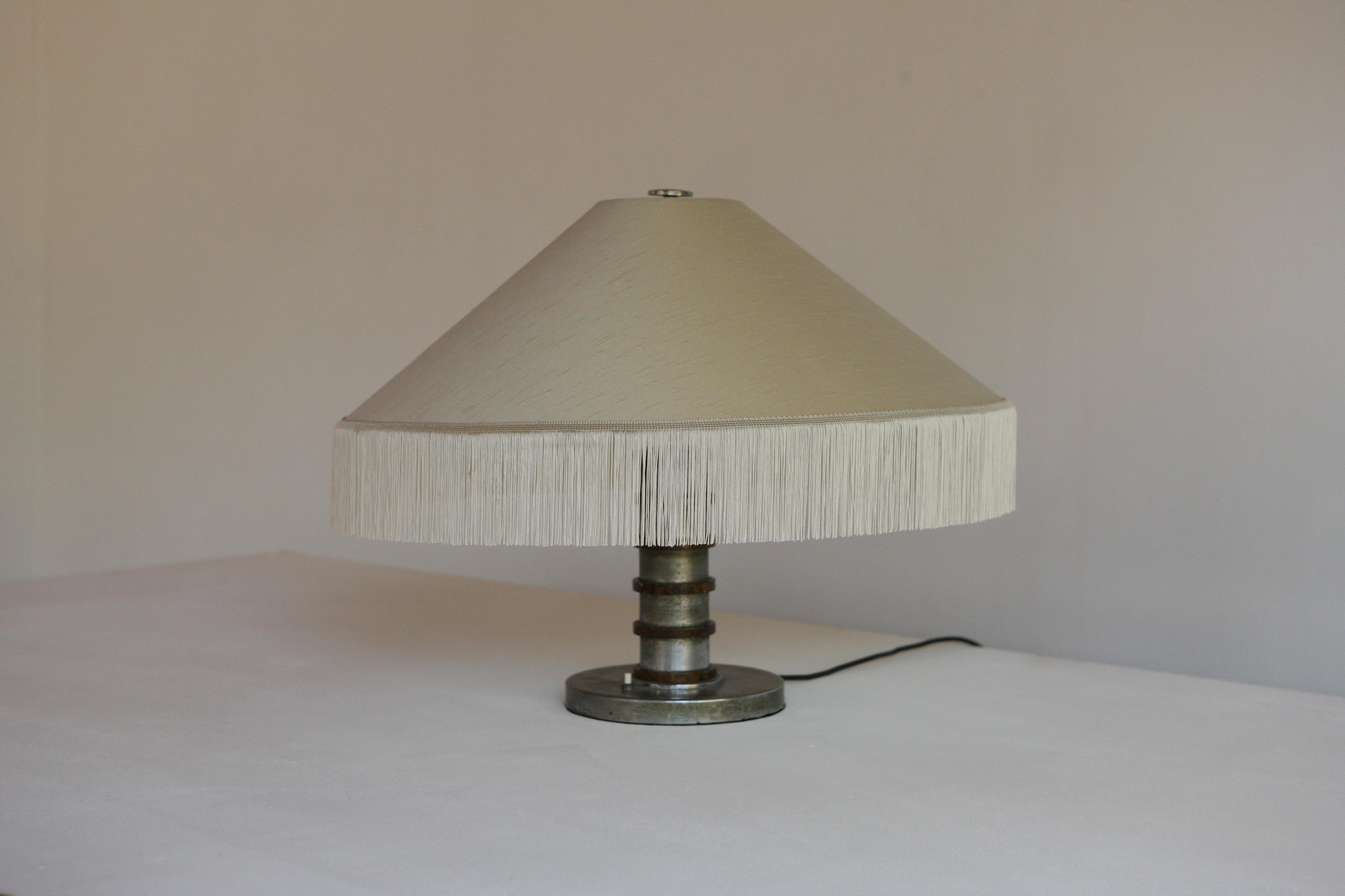 Enamel 1960's Italian Table Lamp With Fringed Shade