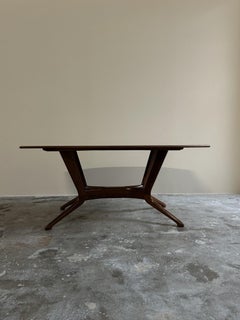 1960s Italian Table vintage with wooden structure petrol blue formica top