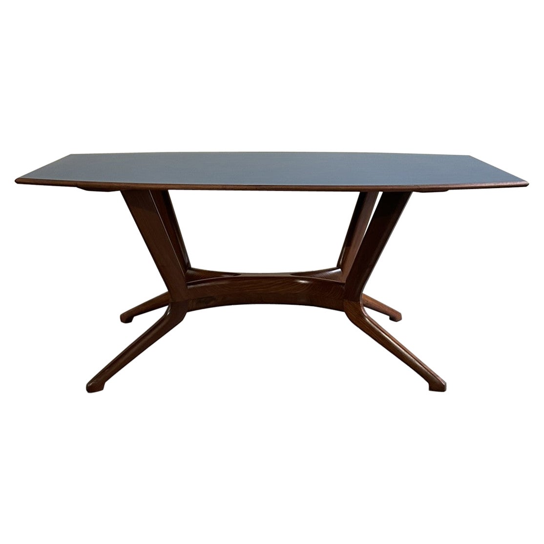 1960s Italian Table vintage with wooden structure petrol blue formica top For Sale