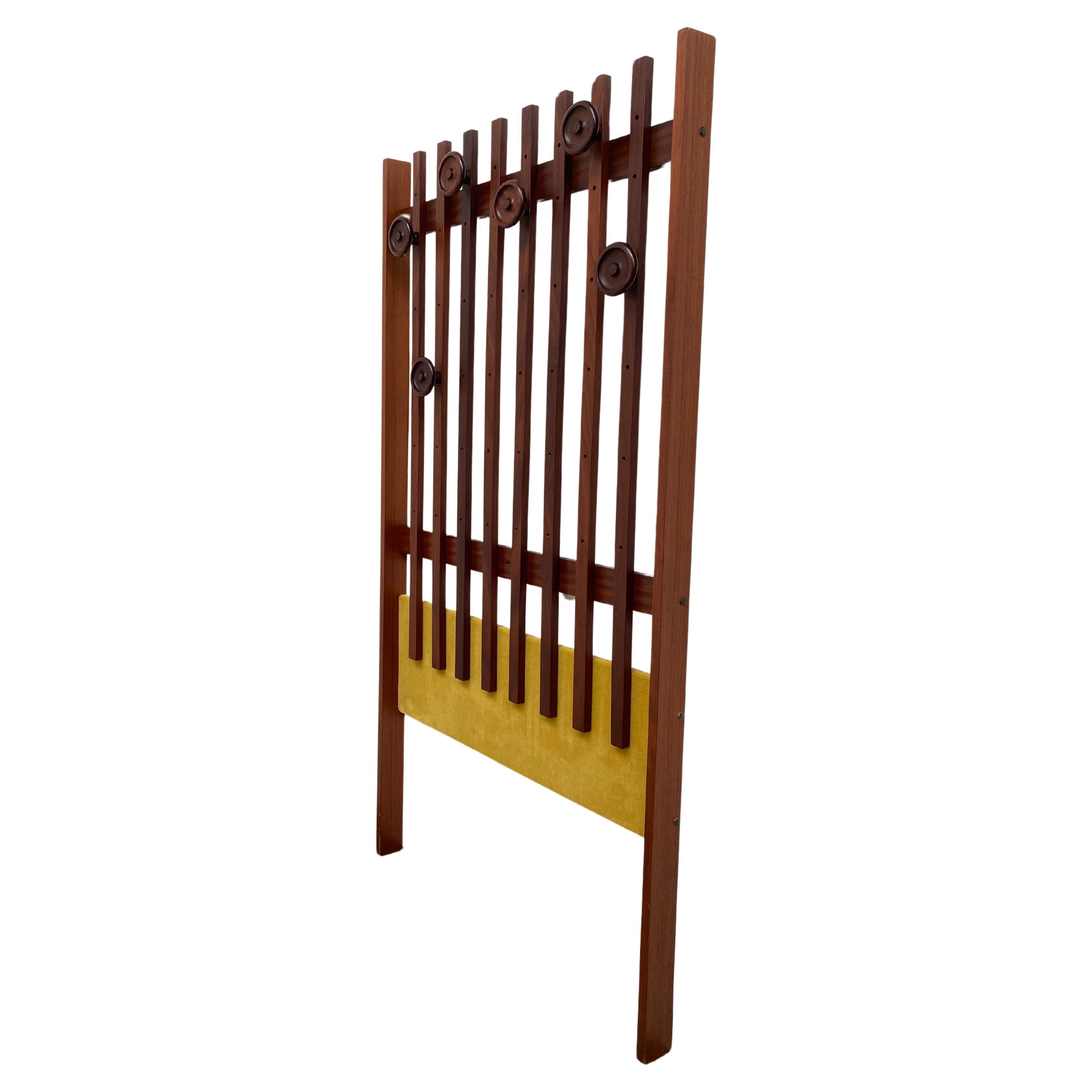 1960's Italian Teak Wall Mounted Coatrack With New Mohair Velvet Fabric