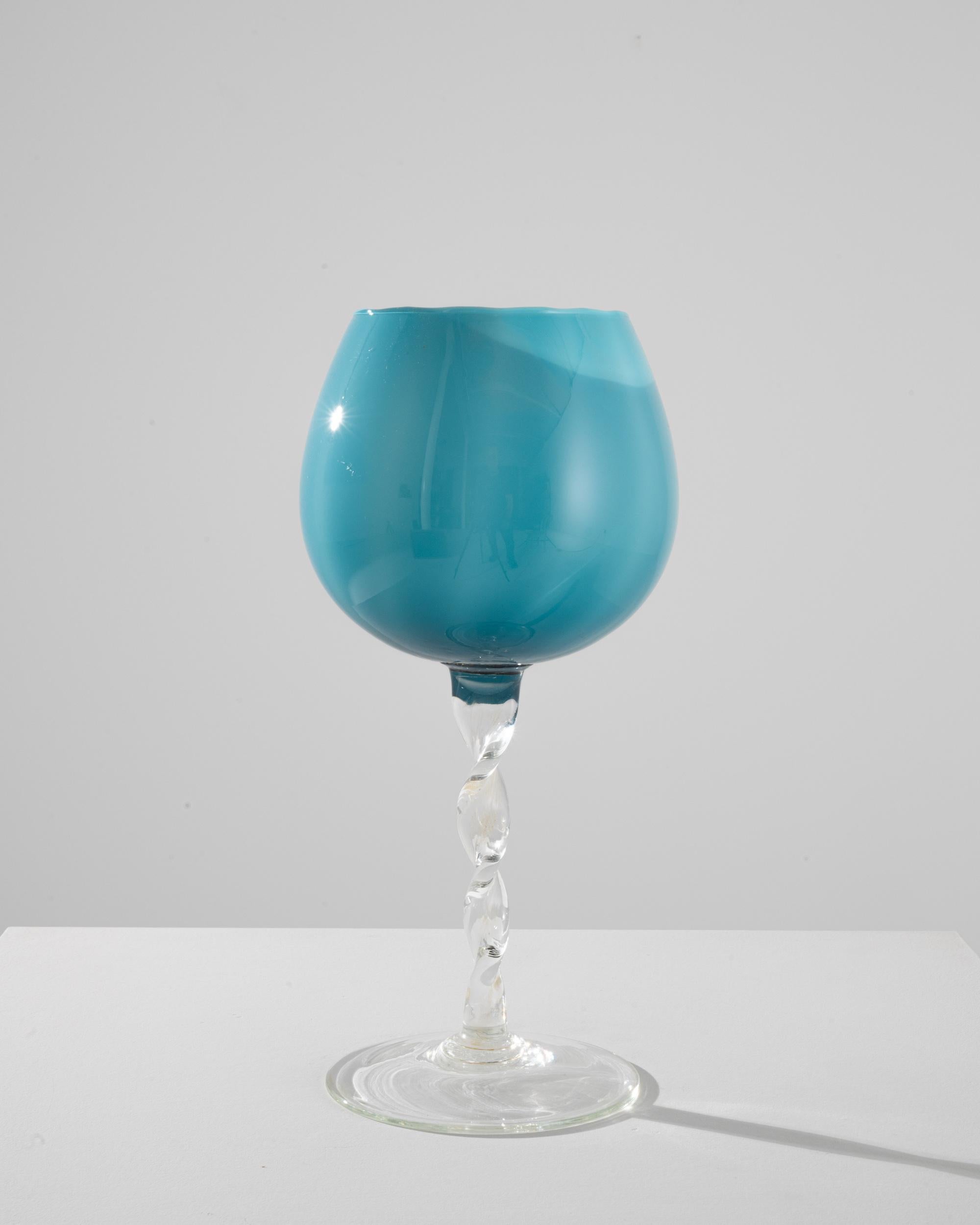 1960s Italian Teal Glass Goblet In Good Condition For Sale In High Point, NC