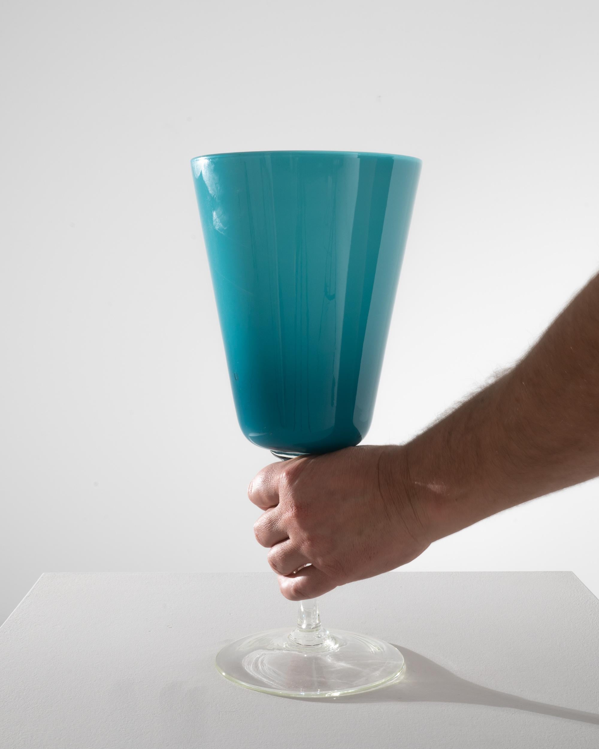 20th Century 1960s Italian Teal Glass Goblet For Sale