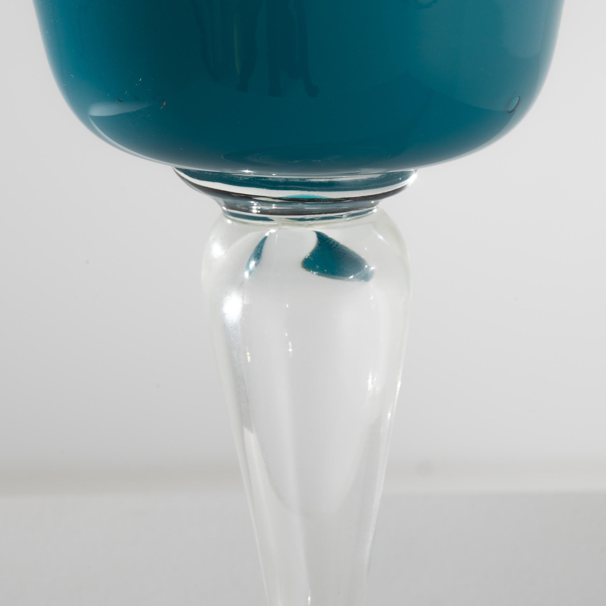 1960s Italian Teal Glass Goblet For Sale 2