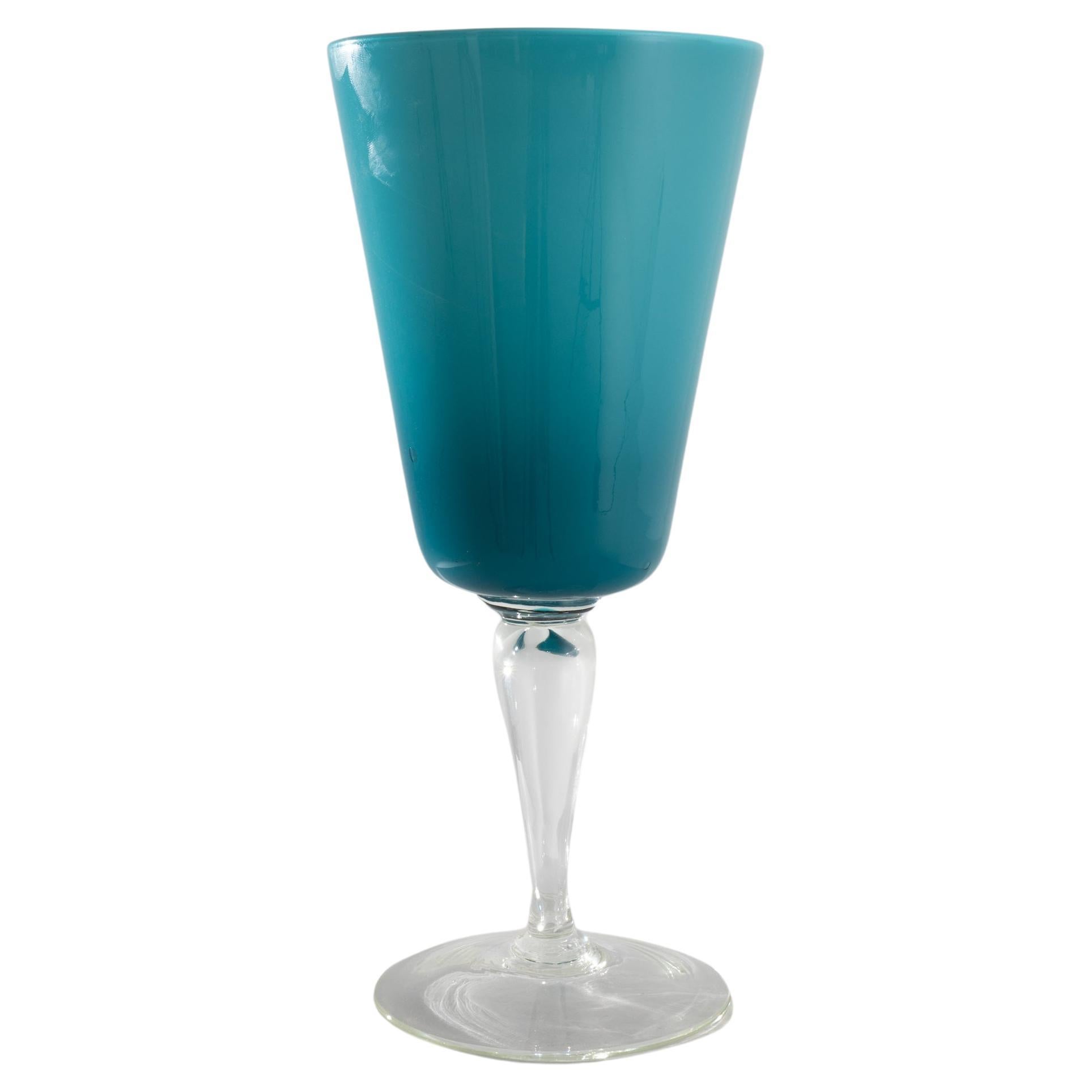1960s Italian Teal Glass Goblet