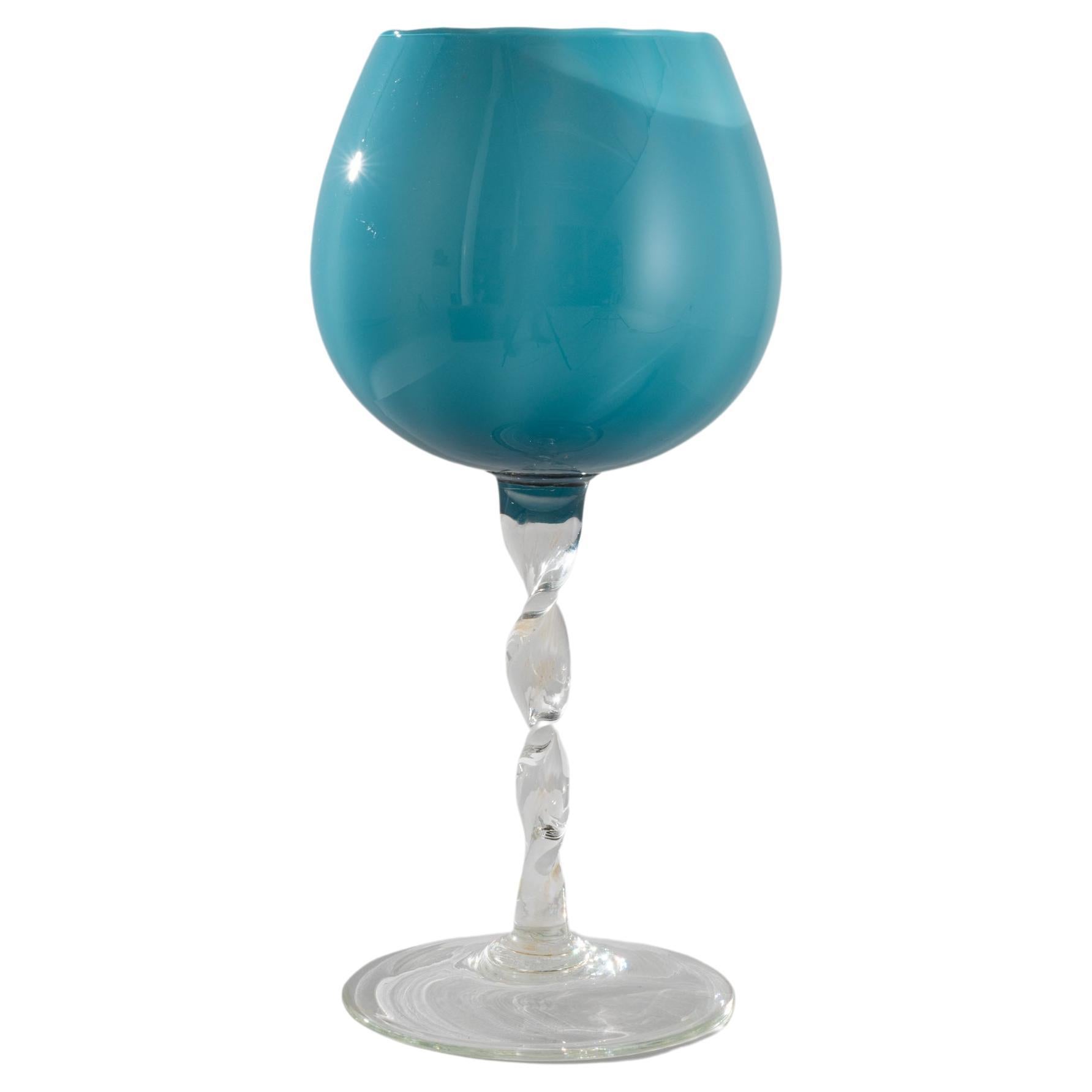 1960s Italian Teal Glass Goblet For Sale