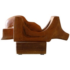 1960s Italian Terracotta Abstract Sculpture, Wood Base, Signed T. Assi