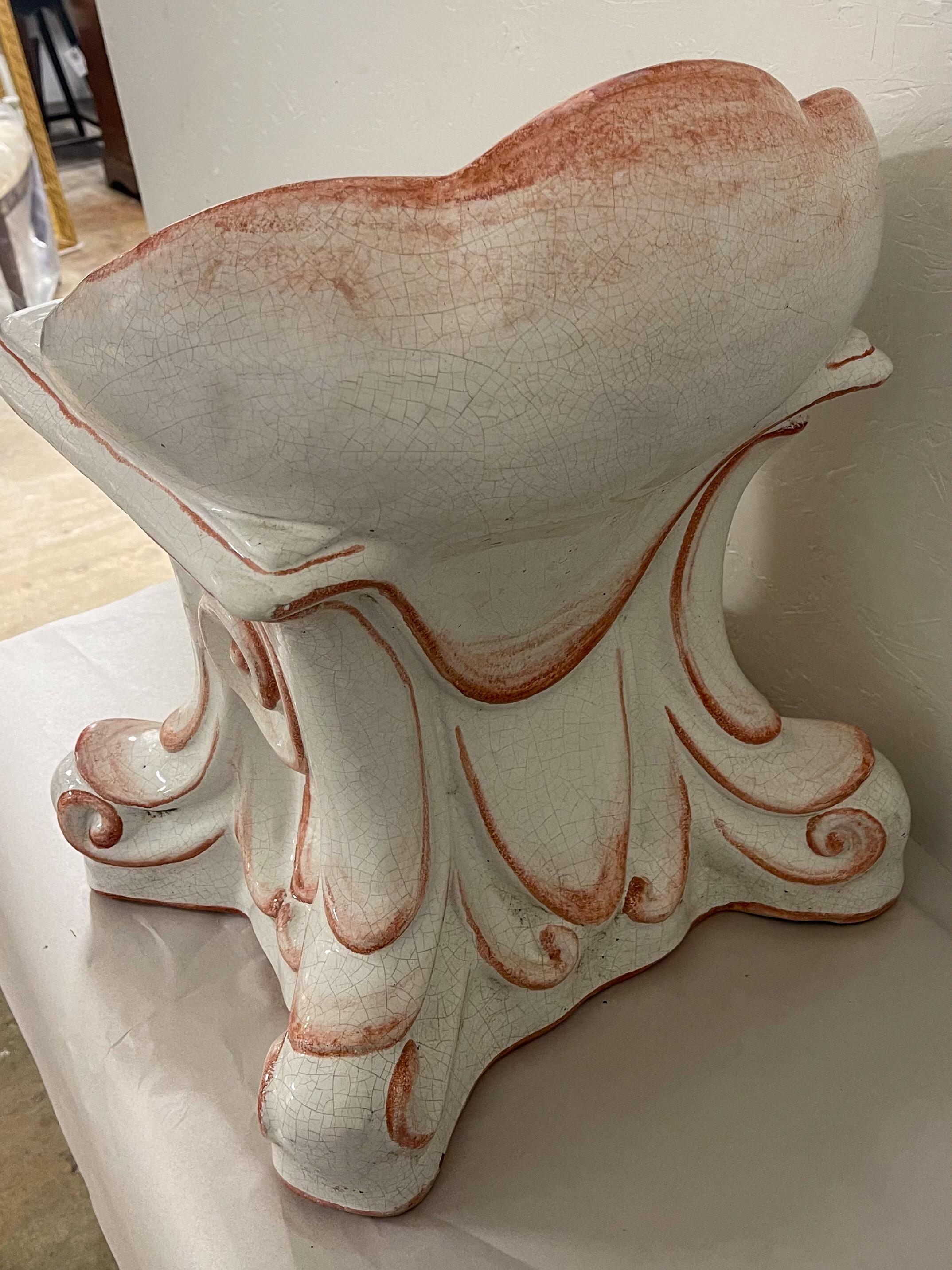 1960s Italian Terracotta North Wind and Shell Motif Garden Seat / Chair / Stool In Good Condition In Kennesaw, GA