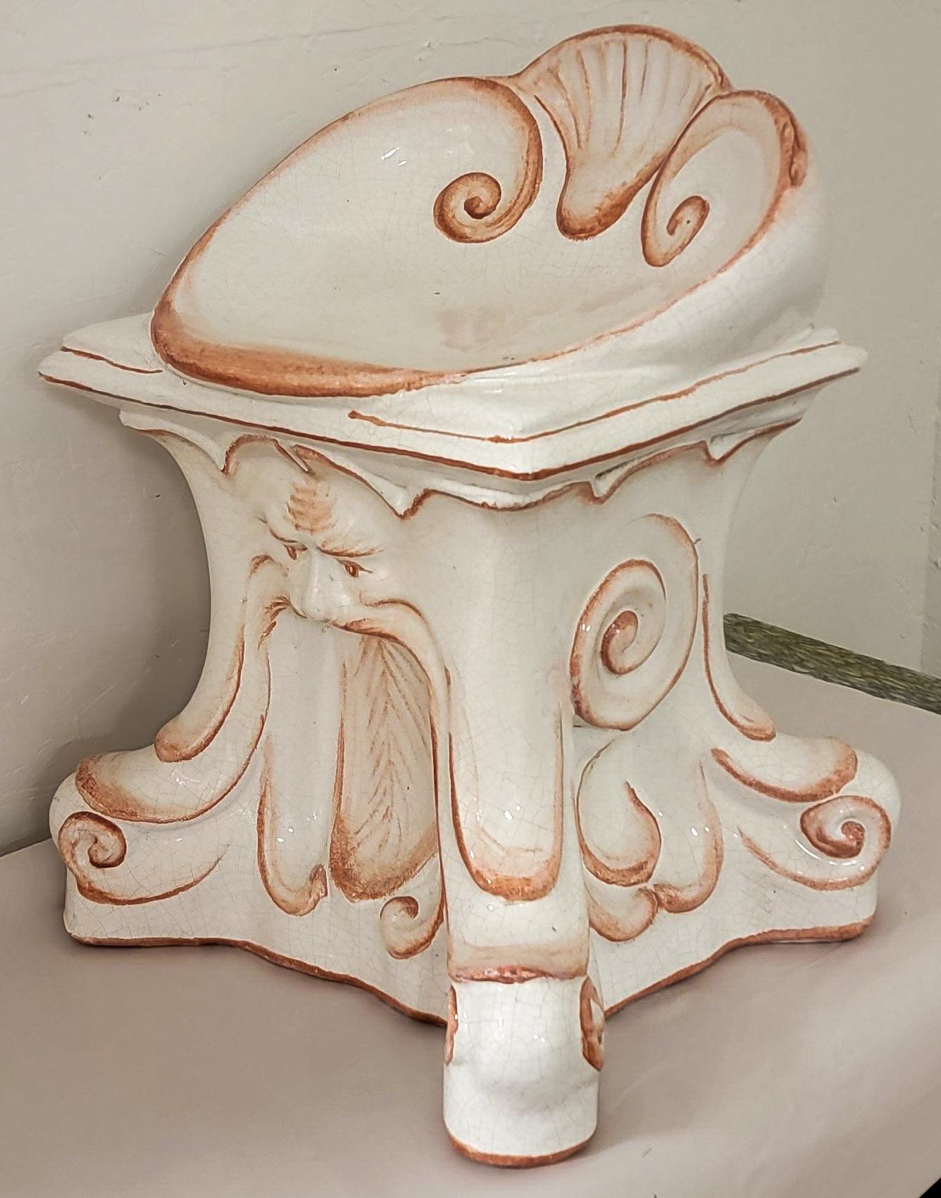 20th Century 1960s Italian Terracotta North Wind and Shell Motif Garden Seat / Chair / Stool