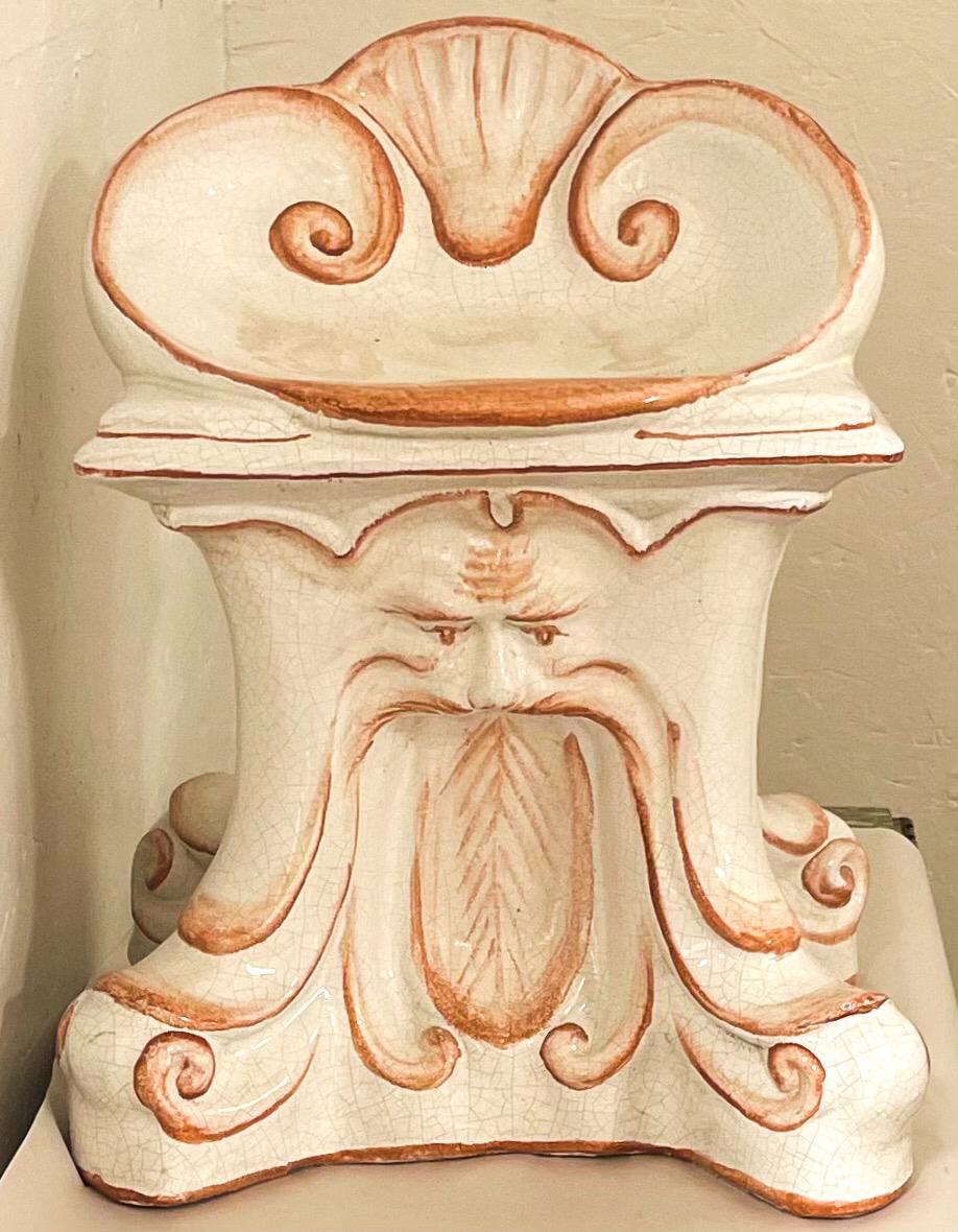 1960s Italian Terracotta North Wind and Shell Motif Garden Seat / Chair / Stool 1