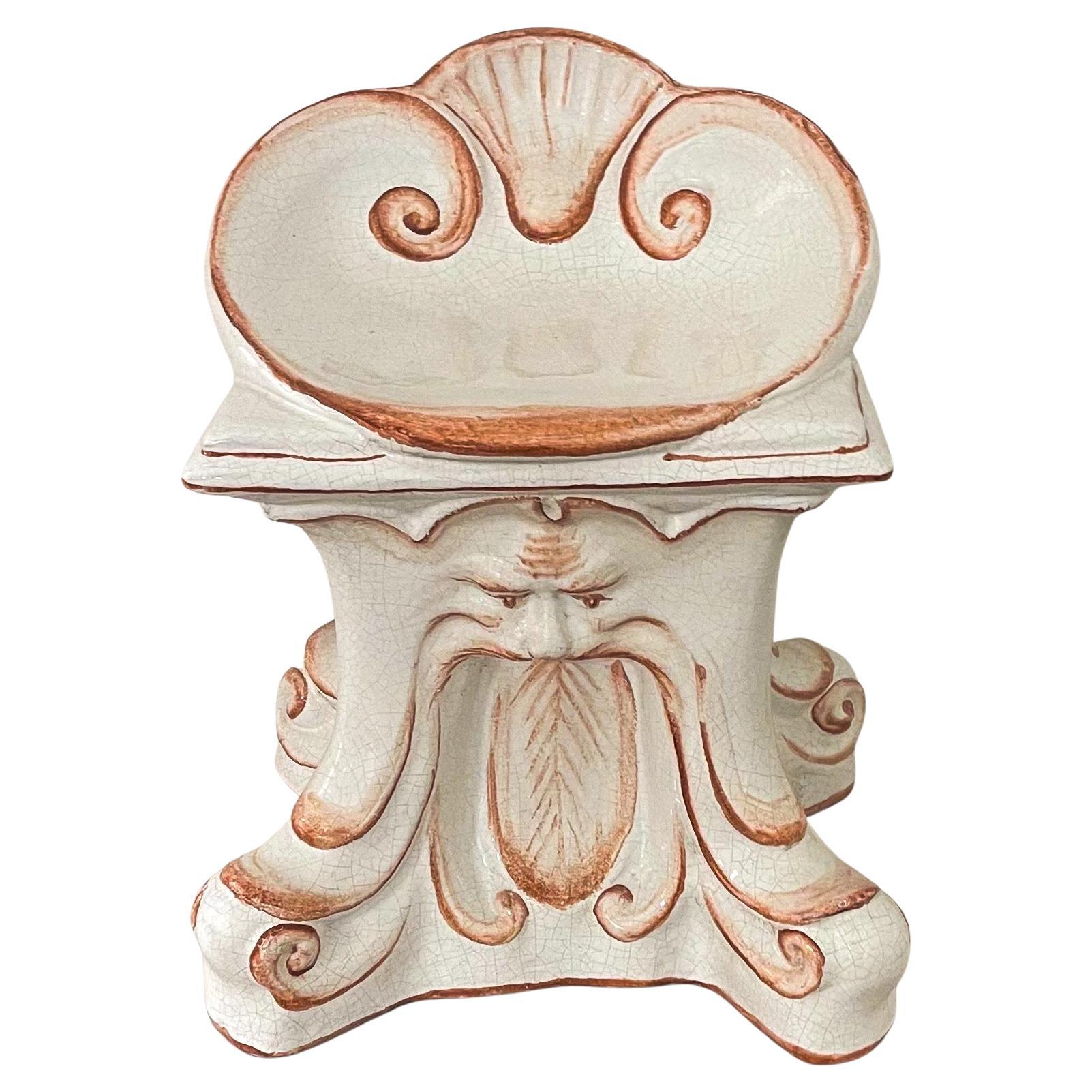 1960s Italian Terracotta North Wind and Shell Motif Garden Seat / Chair / Stool