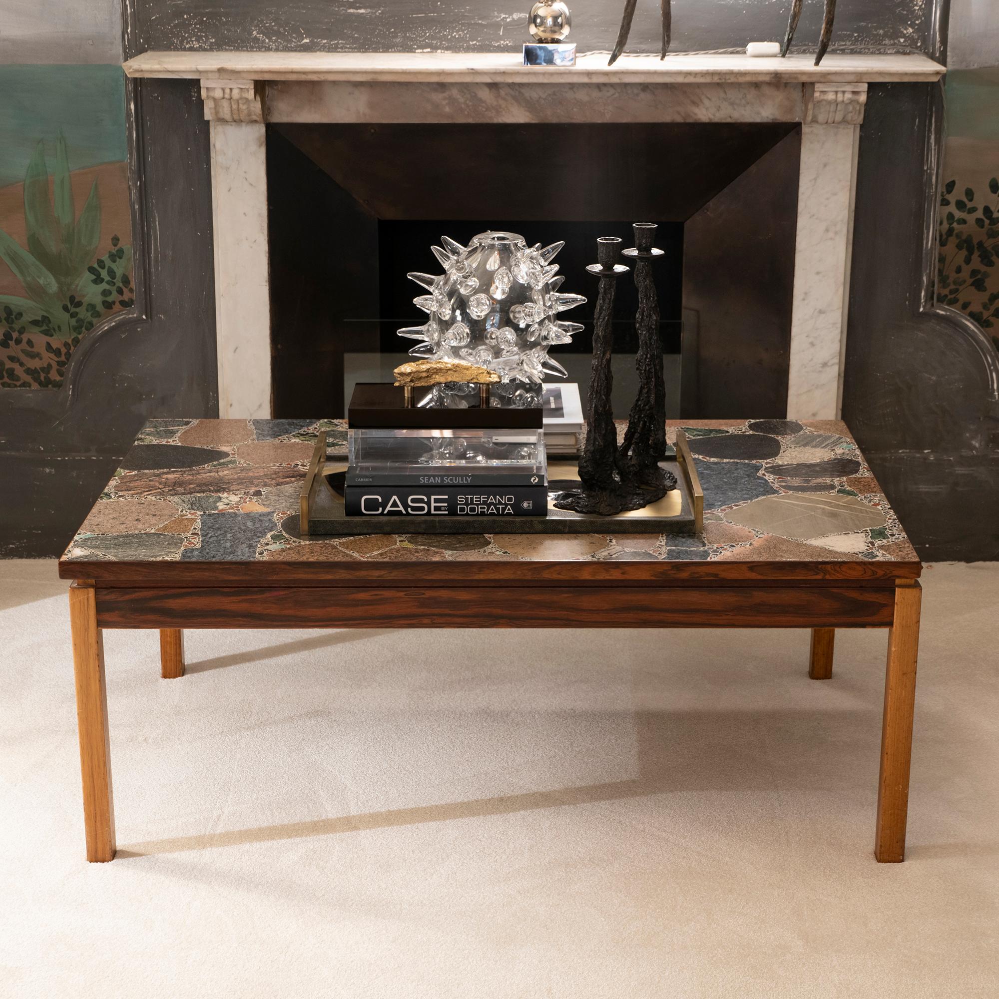 1960s Italian Terrazzo Coffee Table Top and Palisander and Walnut Base 5