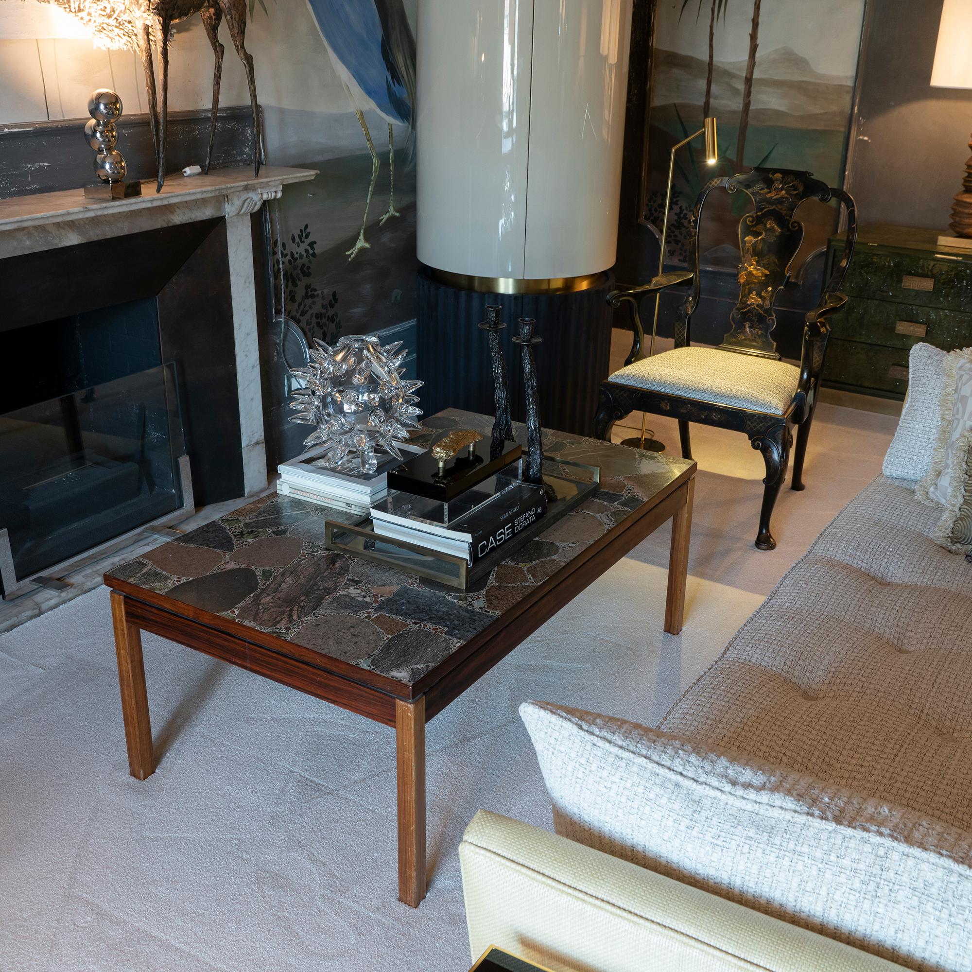 1960s Italian Terrazzo Coffee Table Top and Palisander and Walnut Base 6