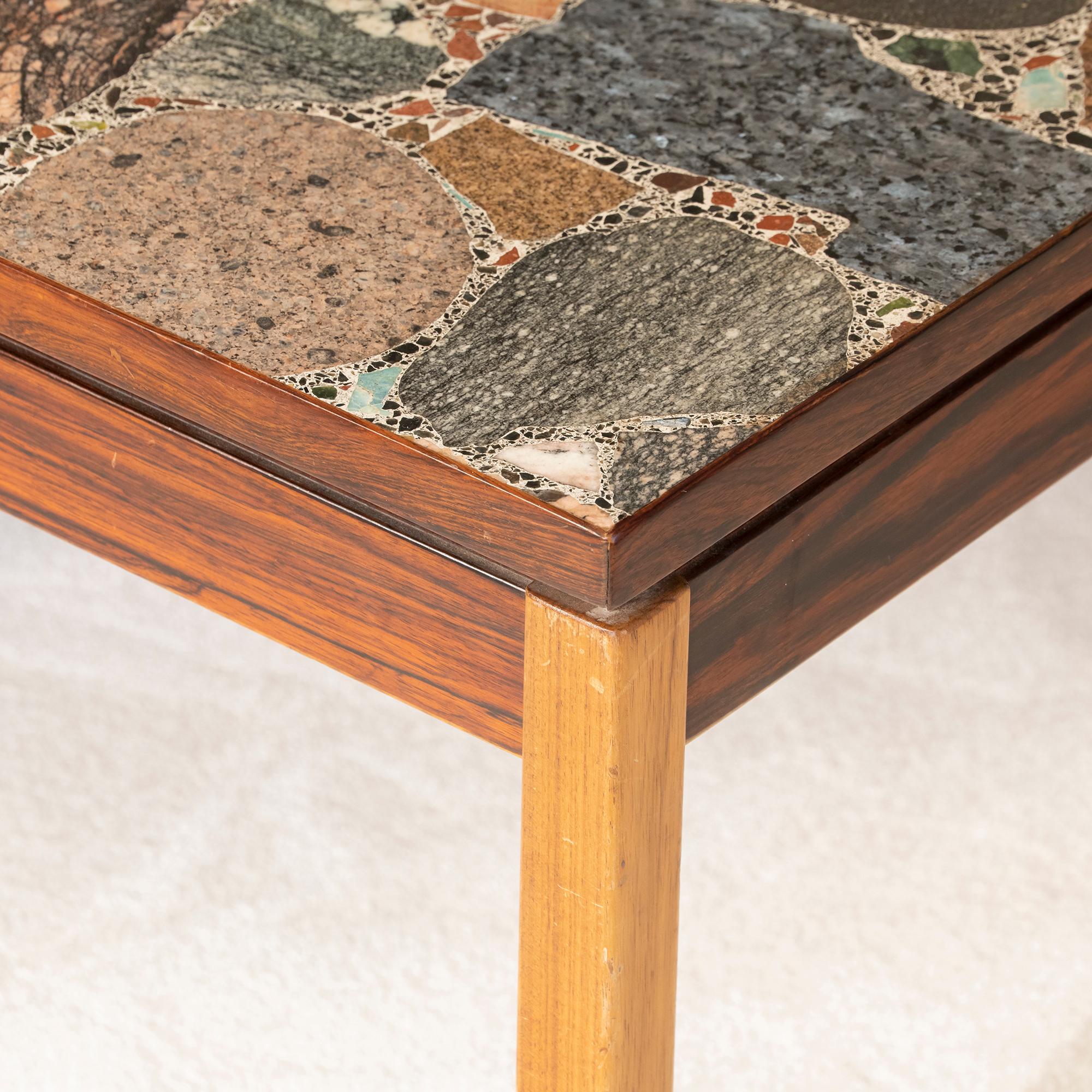 Mid-20th Century 1960s Italian Terrazzo Coffee Table Top and Palisander and Walnut Base