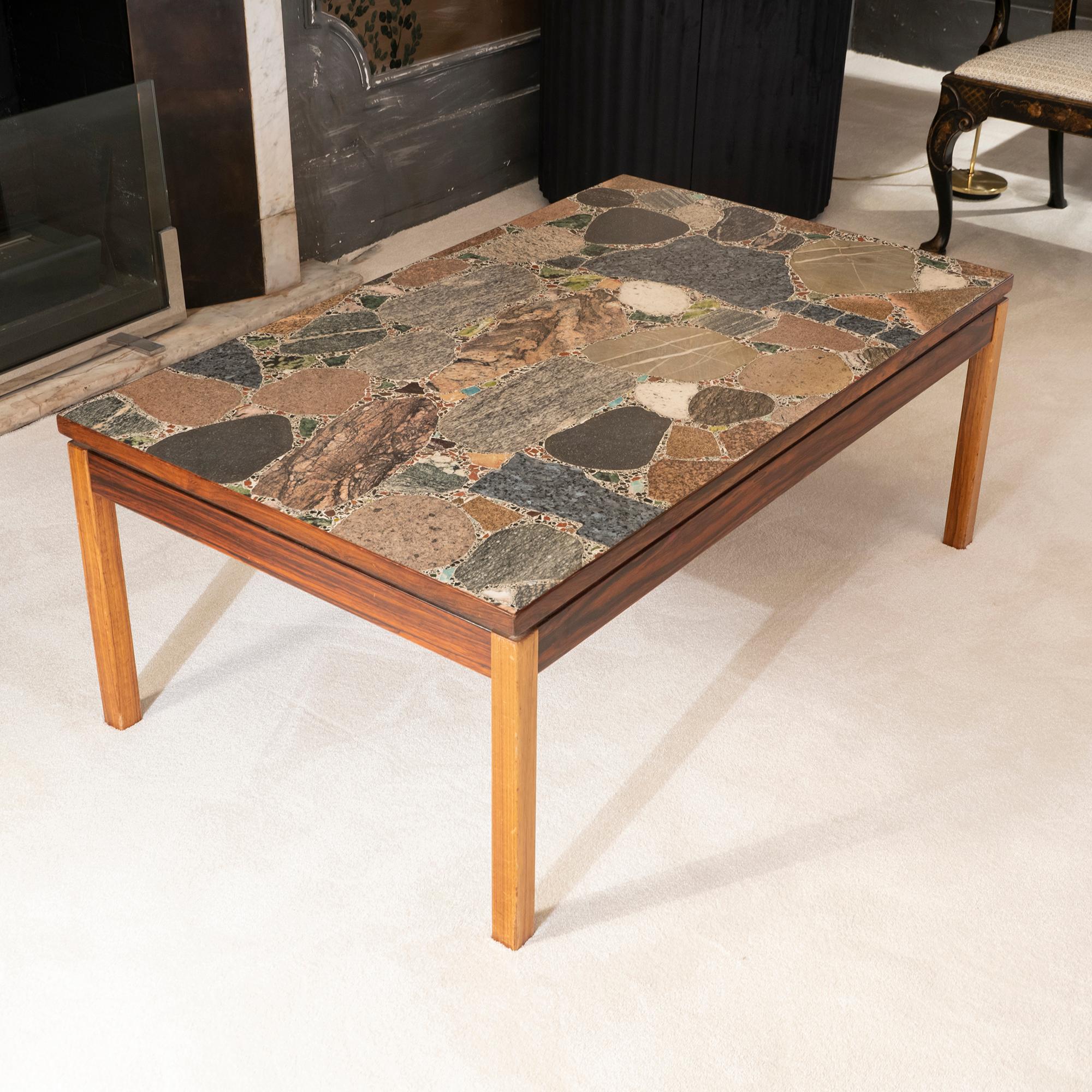 1960s Italian Terrazzo Coffee Table Top and Palisander and Walnut Base 1