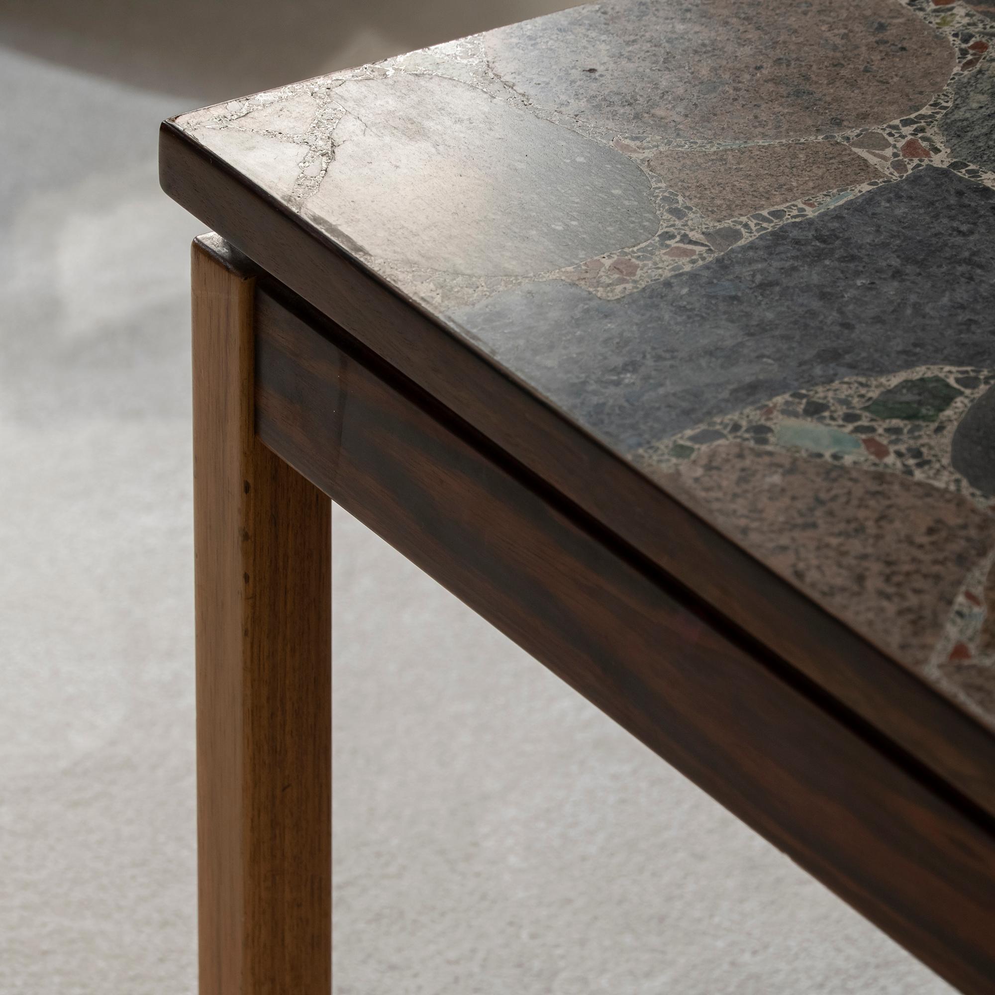 1960s Italian Terrazzo Coffee Table Top and Palisander and Walnut Base 3