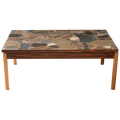 1960s Italian Terrazzo Coffee Table Top and Palisander and Walnut Base
