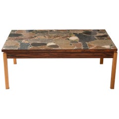 Vintage 1960s Italian Terrazzo Coffee Table Top and Palisander and Walnut Base