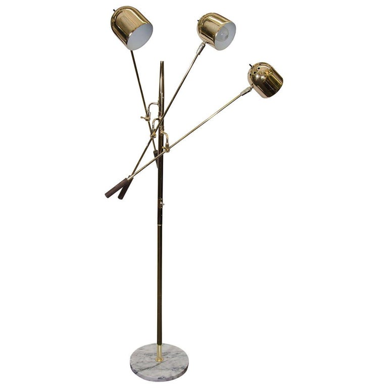 Mid-Century Modern 1960s Italian Three-Arm Brass Floor Lamp in Style of Tempestini For Sale