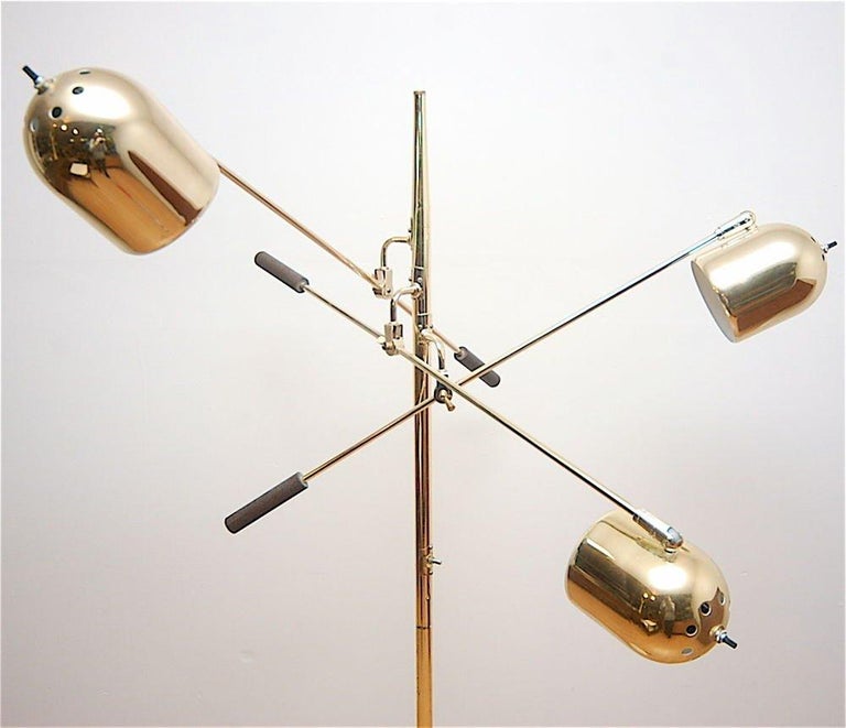 Polished 1960s Italian Three-Arm Brass Floor Lamp in Style of Tempestini For Sale