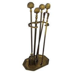 1960s Italian Three-Piece Brass Vintage Fire Tool Set with Stand