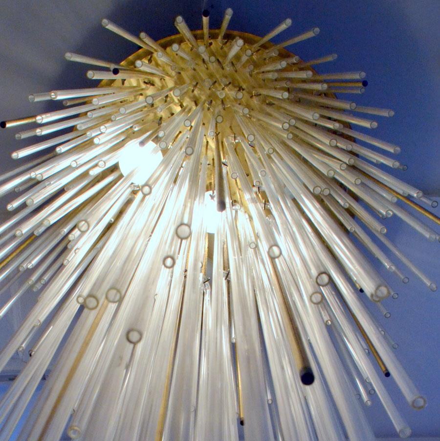 1960s Italian Ro Tier Glass and Brass Flush Mount Cascading Waterfall Chandelier 10