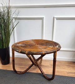 Mesa de centro redonda de bambú Tito Agnoli BT2 Bonacina italiana de los años 60