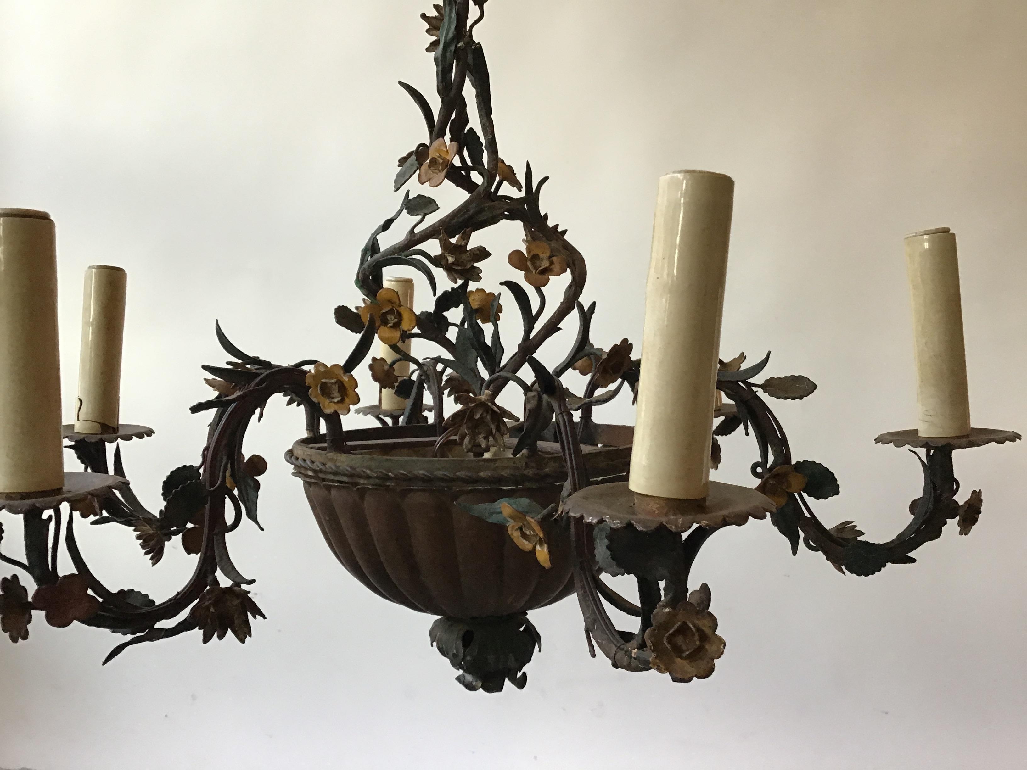 Mid-20th Century 1960s Italian Tole Floral Chandelier