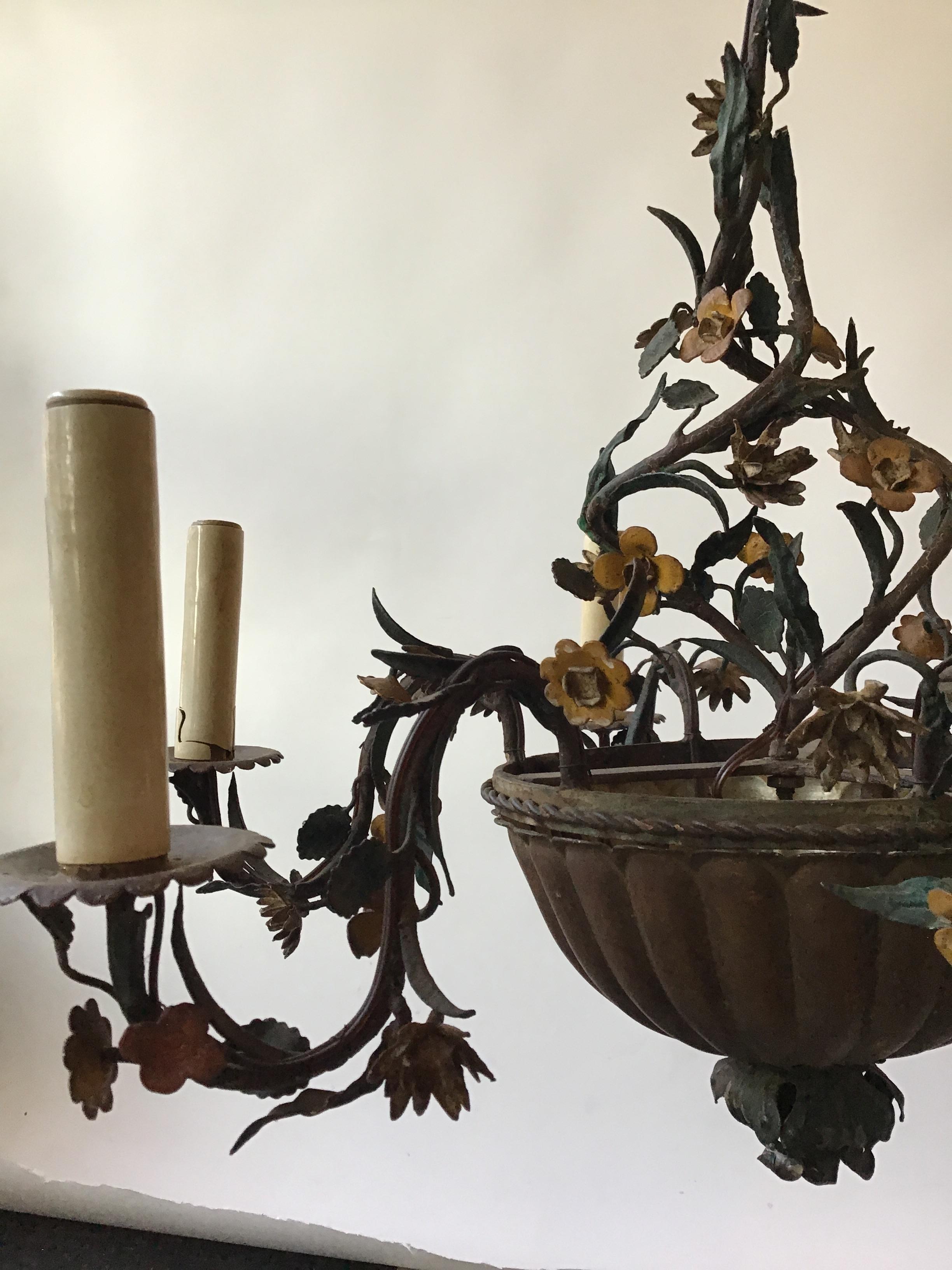 1960s Italian Tole Floral Chandelier 2