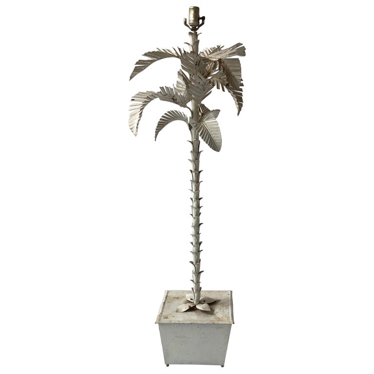 1960s Italian Tole Palm Tree Floor Lamp, Palm Tree Floor Lamp Silver