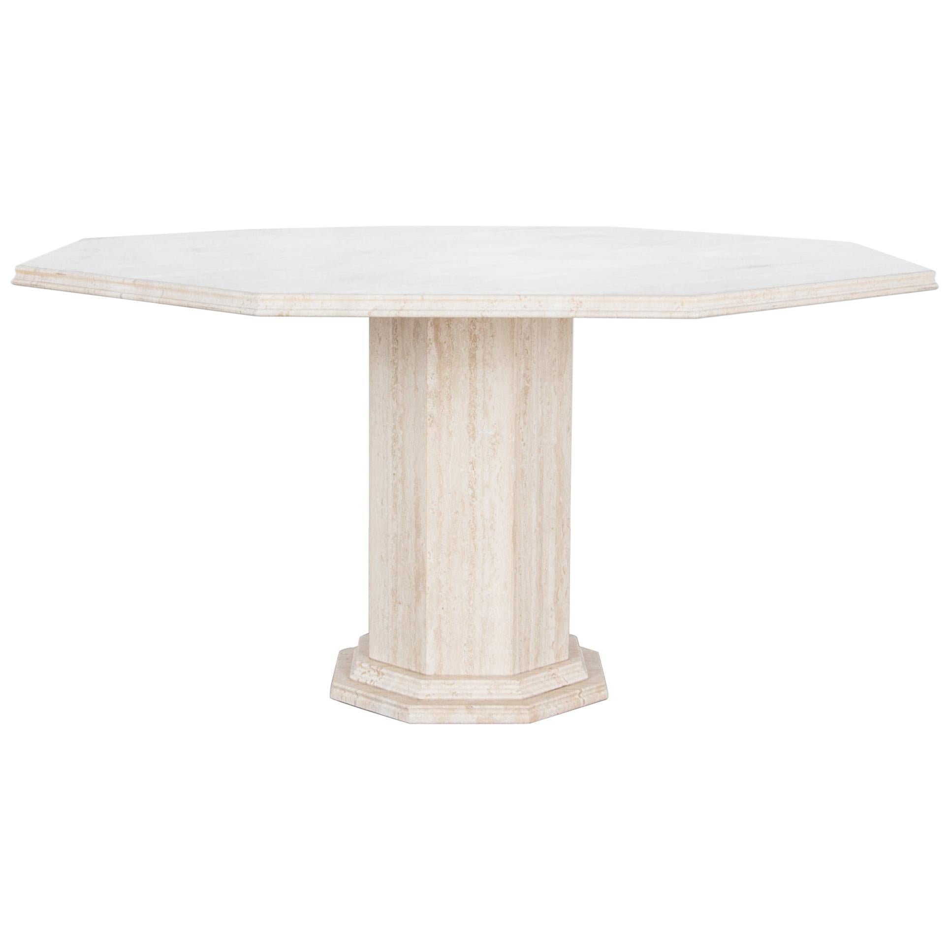 1960s Italian Travertine Octagonal Dining Table