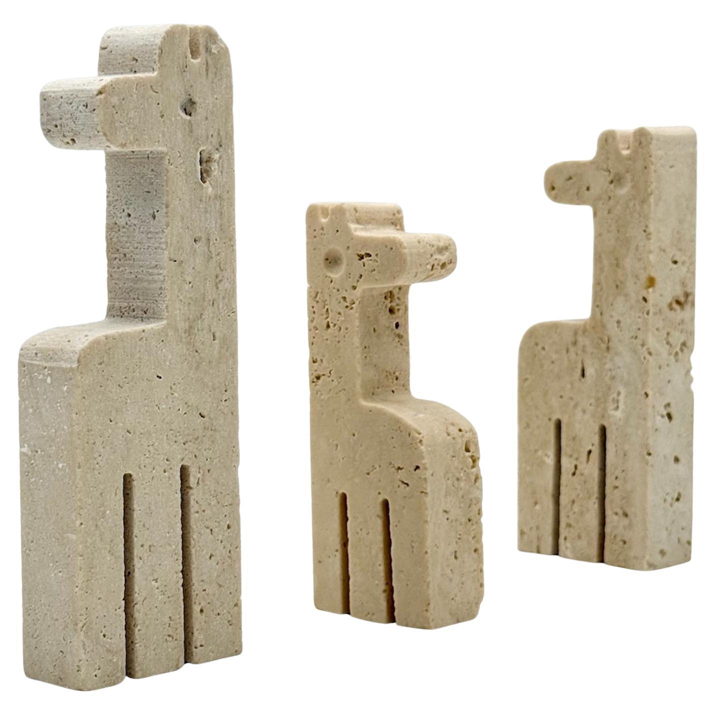 1960s Italian Travertine Zoomorphic Animal Sculptures Set of Three