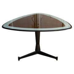 1960
s Italian Triangular Dining/Center Table Steel and Glass/Wood Veneer Top