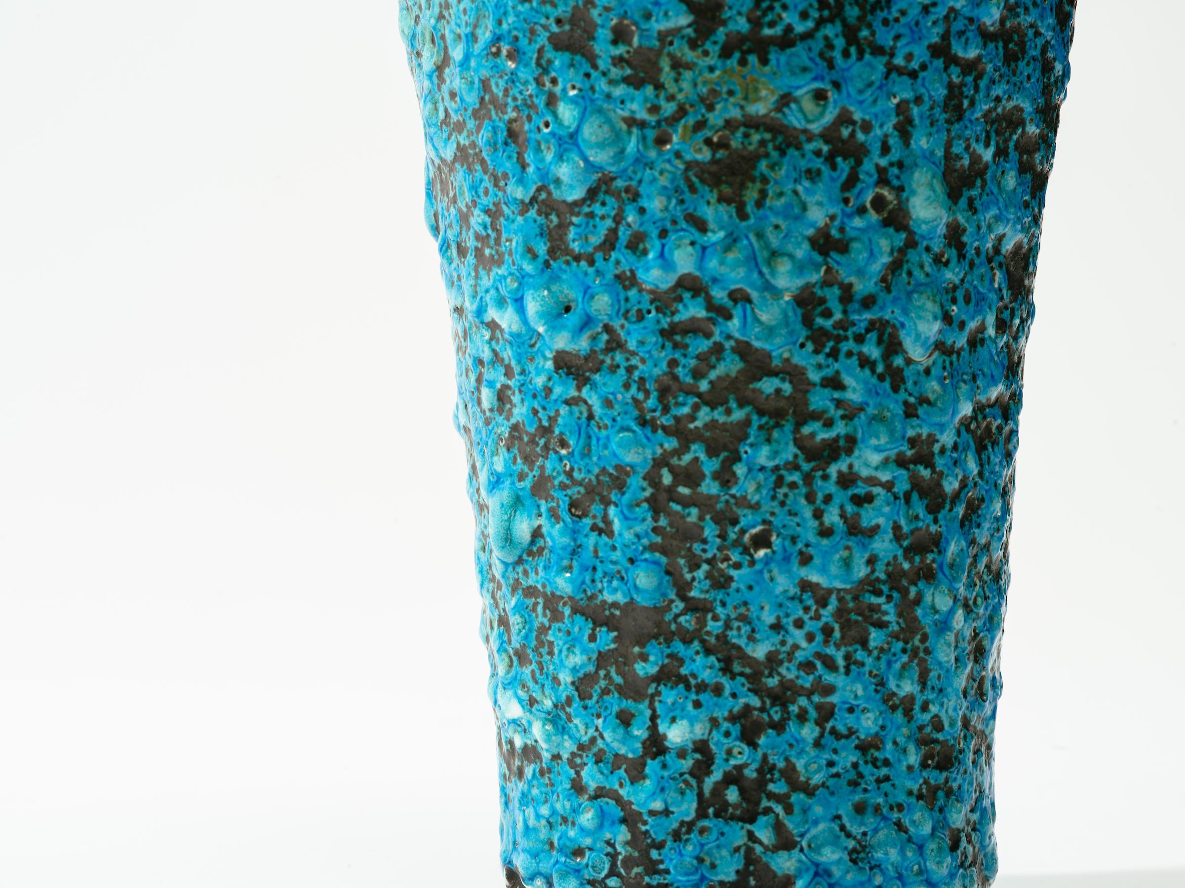 Mid-Century Modern 1960s Italian Turquoise Volcanic Glaze Vase