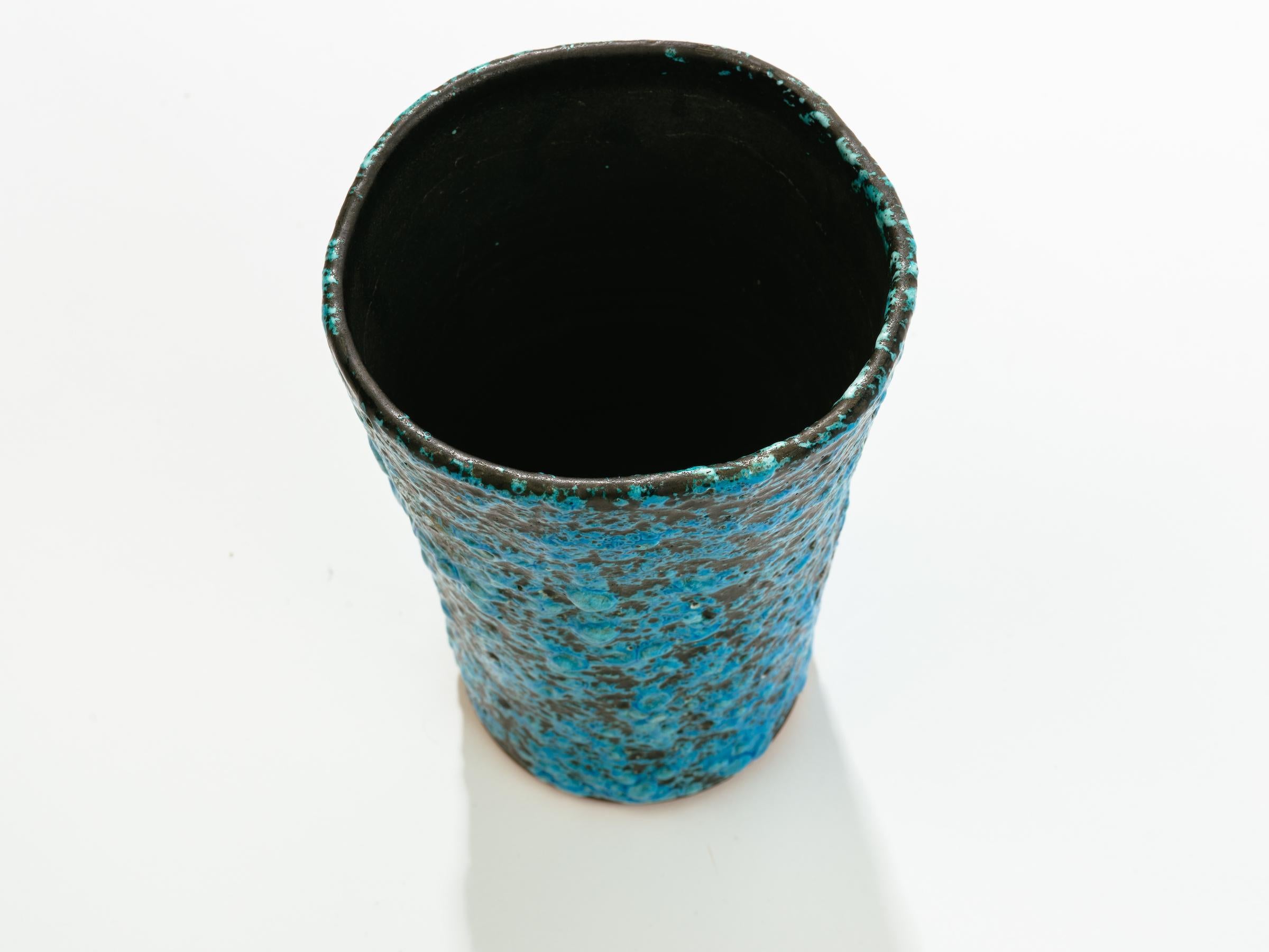 20th Century 1960s Italian Turquoise Volcanic Glaze Vase