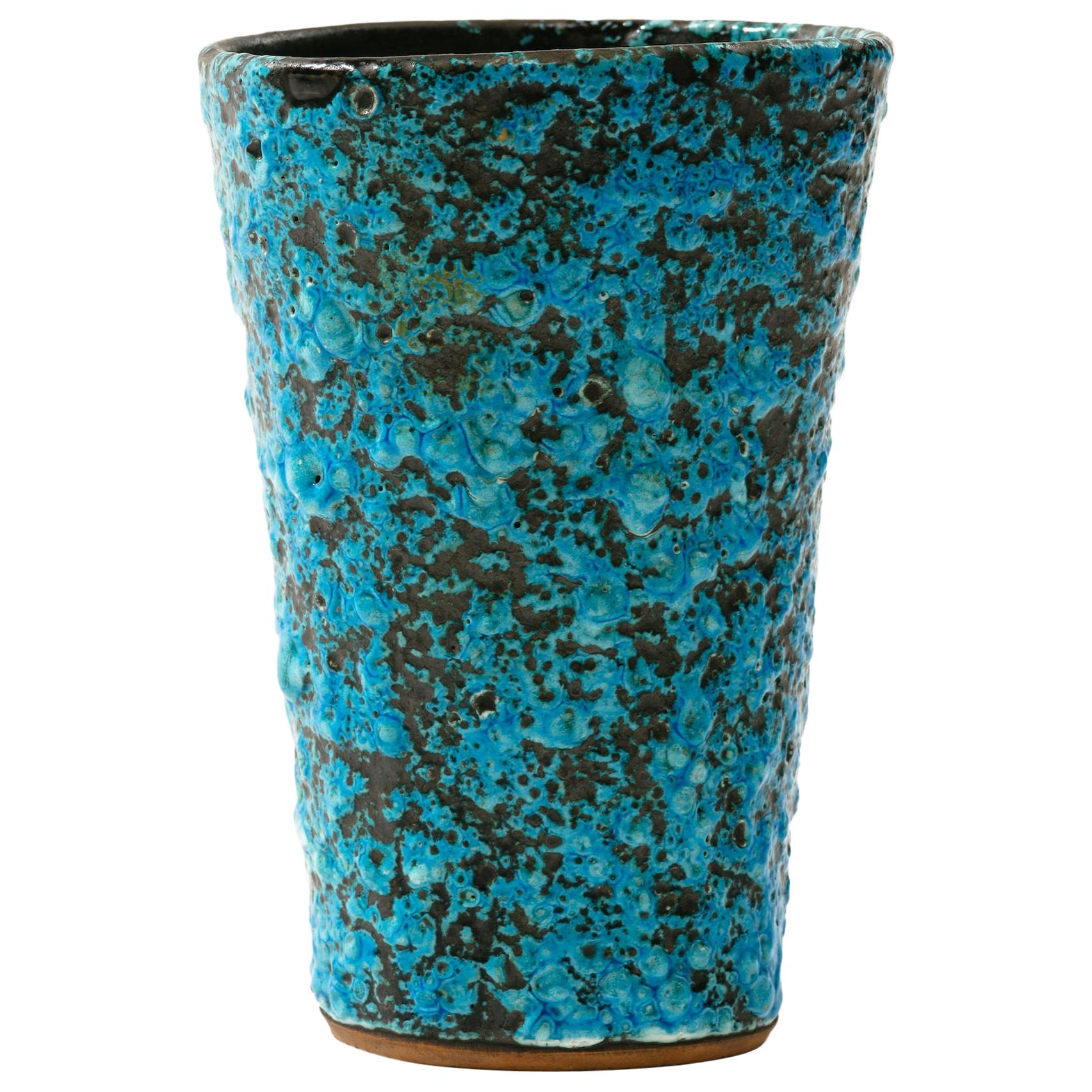 1960s Italian Turquoise Volcanic Glaze Vase