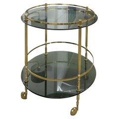 1960s Italian Two Tier Brass and Smoked Glass Bar Cart or Drinks Trolley