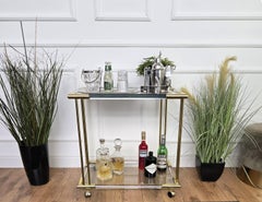 1960s Italian Two-Tier Gilt Brass PlexiGlass and Glass Dry Bar Cart